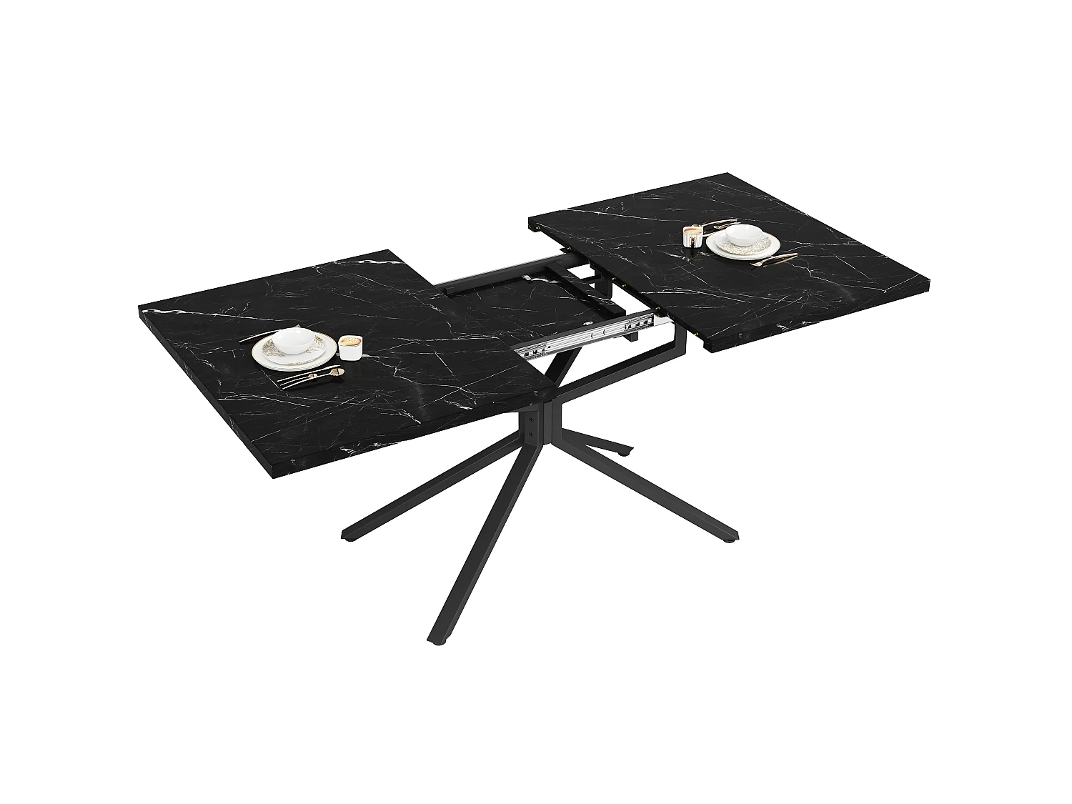 Table à Manger Extensible 120-160cm en Effet Marbre - Table de Repas Rectangulaire avec Piétement Étoile en Métal Noir - Effet Marbre Noir