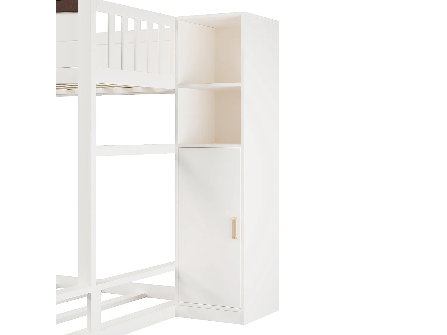 Lit superposé 90×200+140×200 cm - Avec escalier de rangement et armoire - Barrières de sécurité - Blanc (sans matelas)