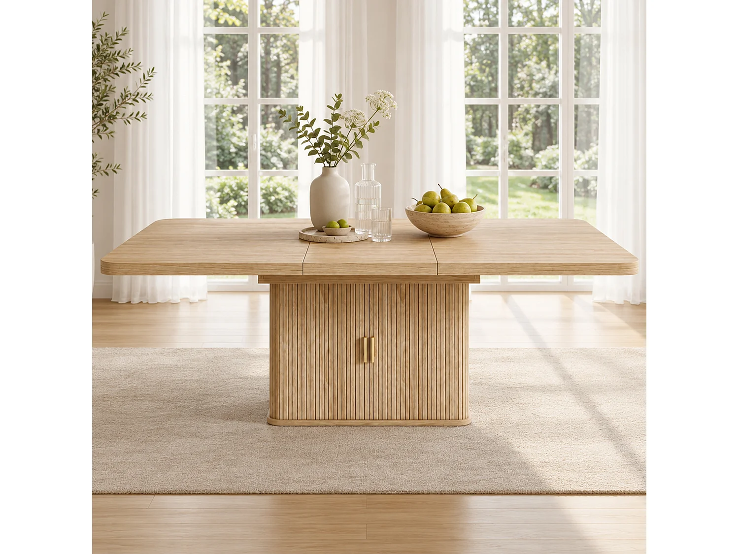 Table à manger extensible 150/200x90 cm - 6 à 8 personnes - 2 portes et plateau épais - Effet chêne - Naturel