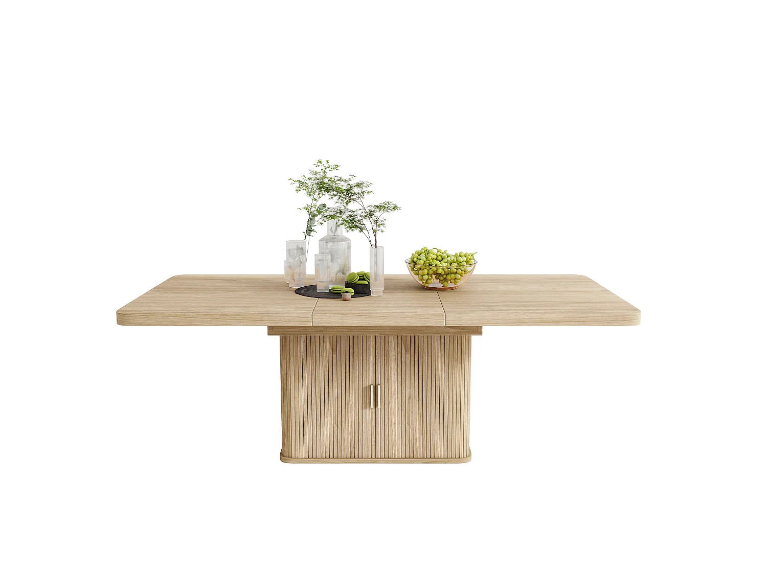 Table à manger extensible 150/200x90 cm - 6 à 8 personnes - 2 portes et plateau épais - Effet chêne - Naturel