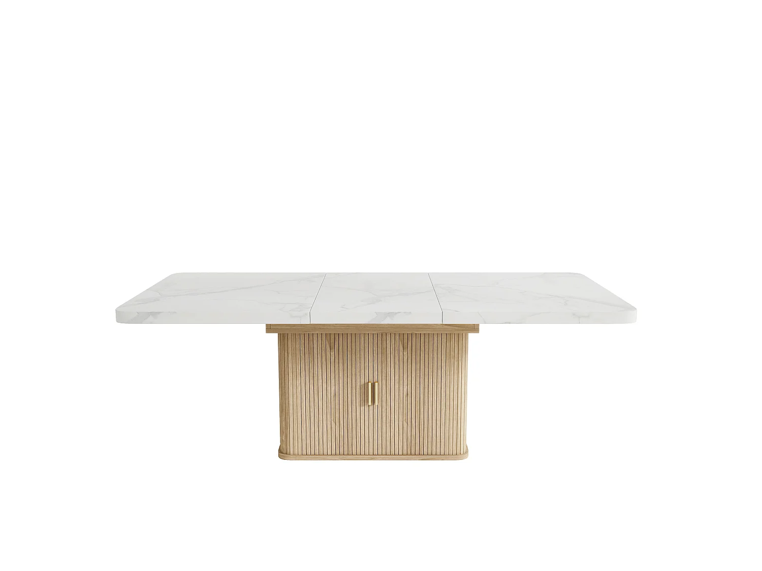 Stół jadalny rozkładany 150/200x90 cm - 6 do 8 osób - 2 drzwi i gruby blat - Efekt marmuru i dębu - Biały+naturalny