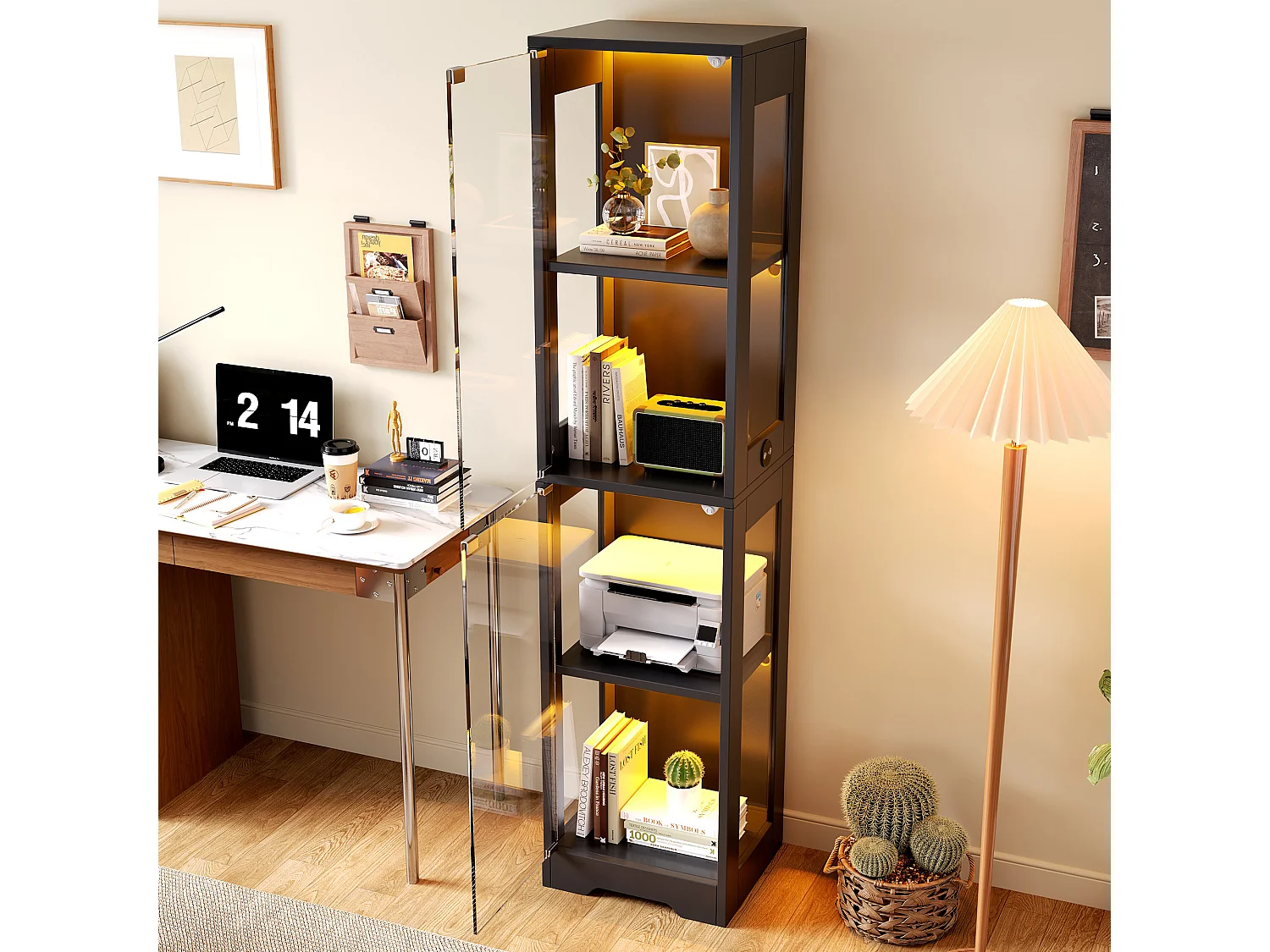 Vitrine en verre 40x35x160 cm - Éclairage LED à double commande - 4 niveaux d'exposition -Dispositif anti-basculement - ​​Noir
