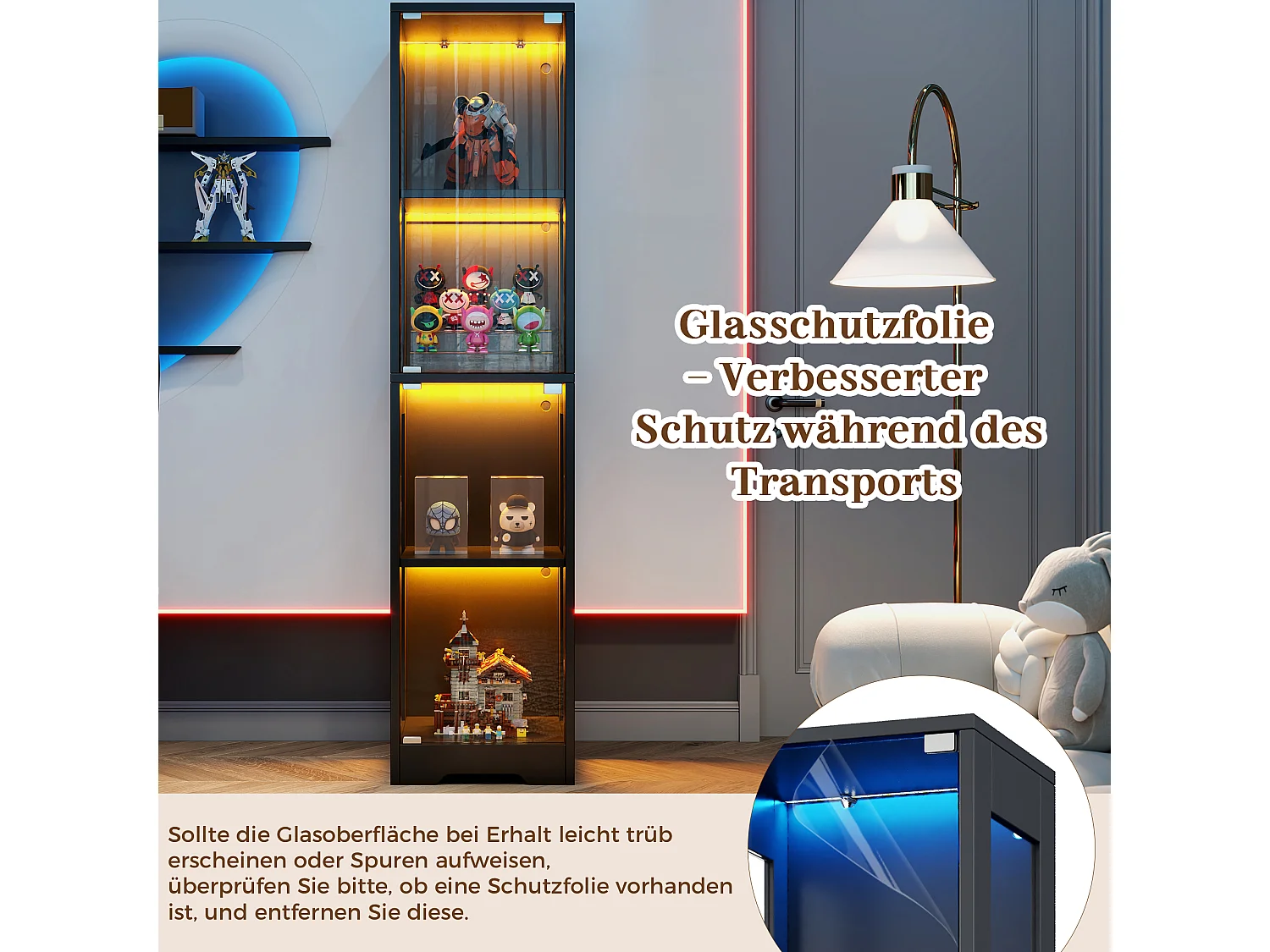 Vitrine en verre 40x35x160 cm - Éclairage LED à double commande - 4 niveaux d'exposition -Dispositif anti-basculement - ​​Noir