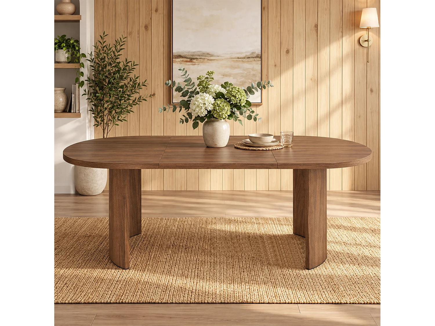 Stół jadalny 200x90x75 cm - Pojemność 6 do 8 osób - Zaokrąglone narożniki i gruby blat - MDF - Brązowy