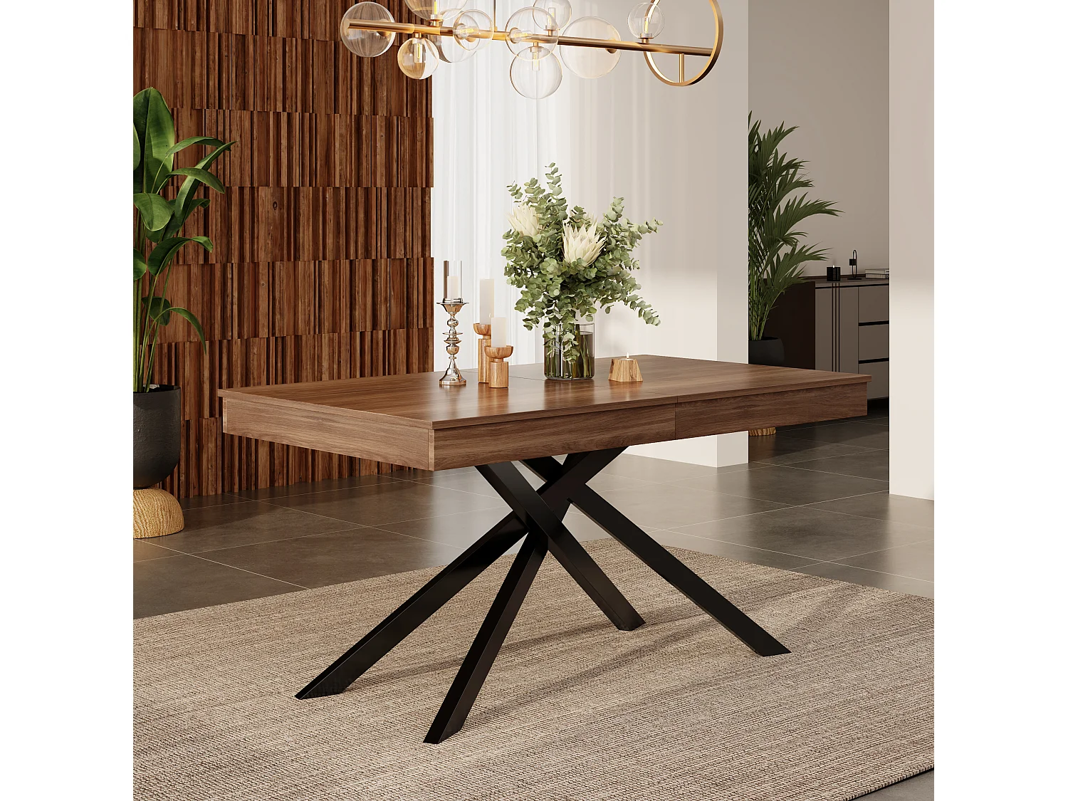 Stół jadalny prostokątny rozkładany 140/180x80x76 cm - Dla 6 do 8 osób - Gruby blat - Metalowe nogi - Maroon
