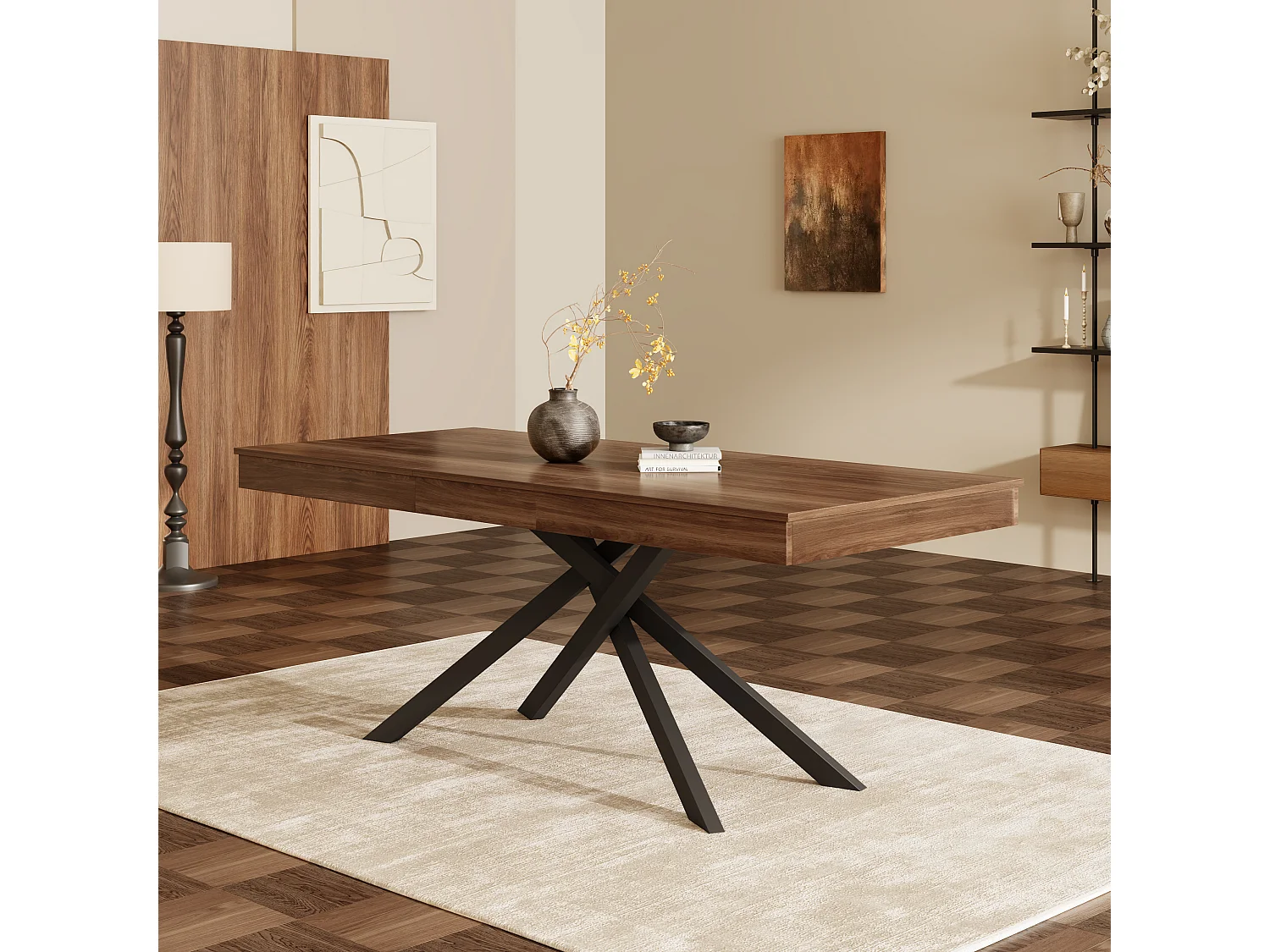 Stół jadalny prostokątny rozkładany 140/180x80x76 cm - Dla 6 do 8 osób - Gruby blat - Metalowe nogi - Maroon