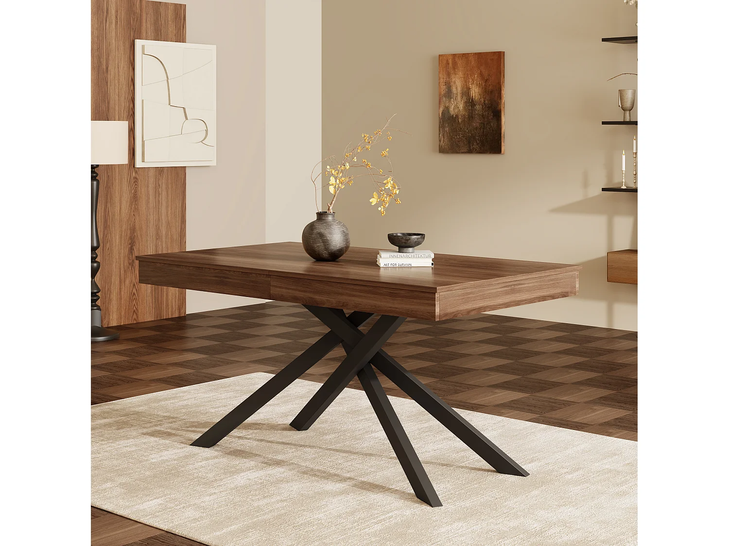 Stół jadalny prostokątny rozkładany 140/180x80x76 cm - Dla 6 do 8 osób - Gruby blat - Metalowe nogi - Maroon