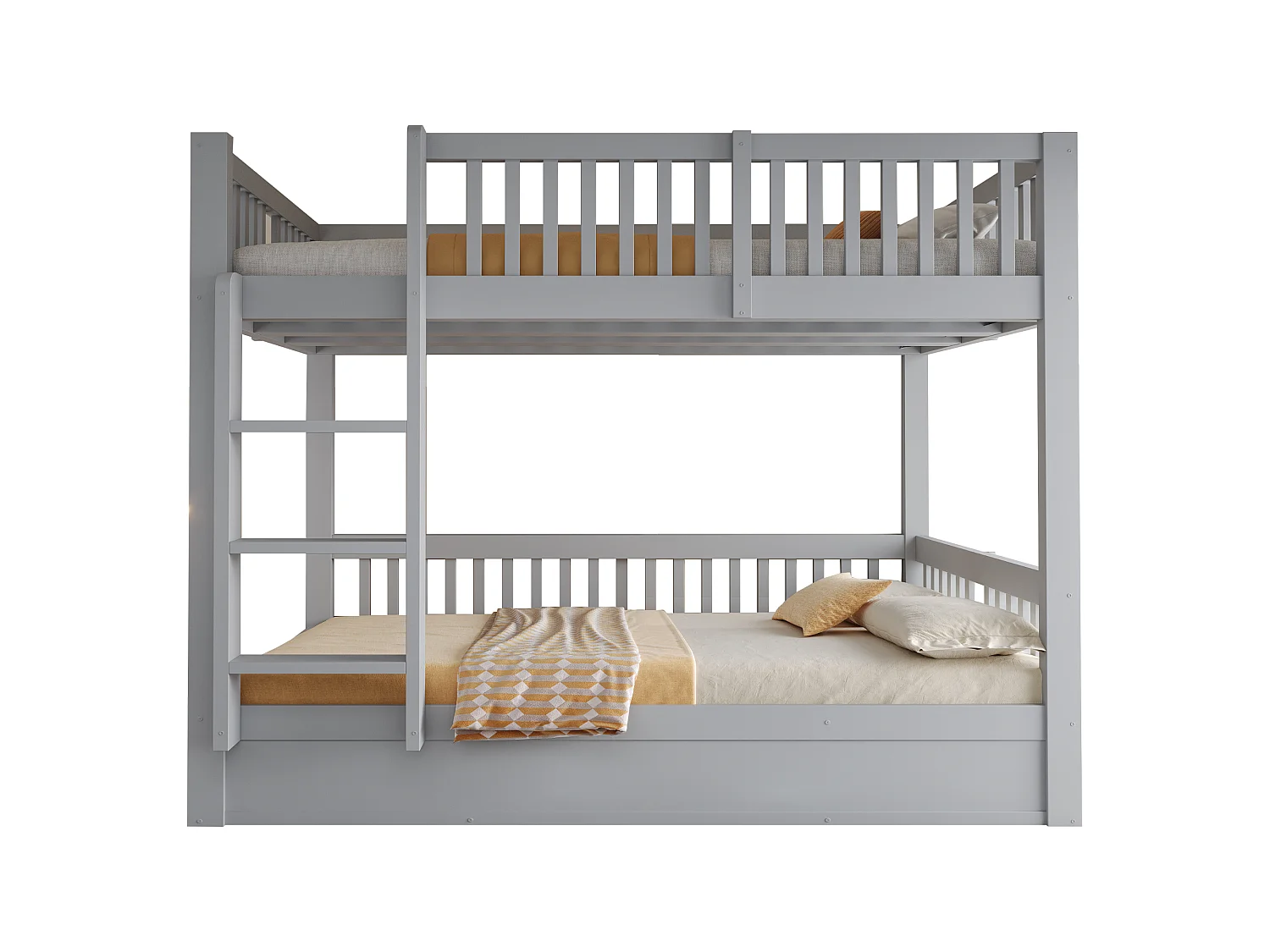 Lit superposé pour enfants 140 x 200 cm – Rangement hydraulique sous le lit du bas – Avec barrières de sécurité – Gris (matelas non inclus)