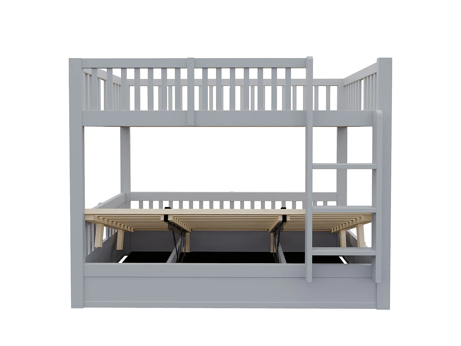 Lit superposé pour enfants 140 x 200 cm – Rangement hydraulique sous le lit du bas – Avec barrières de sécurité – Gris (matelas non inclus)