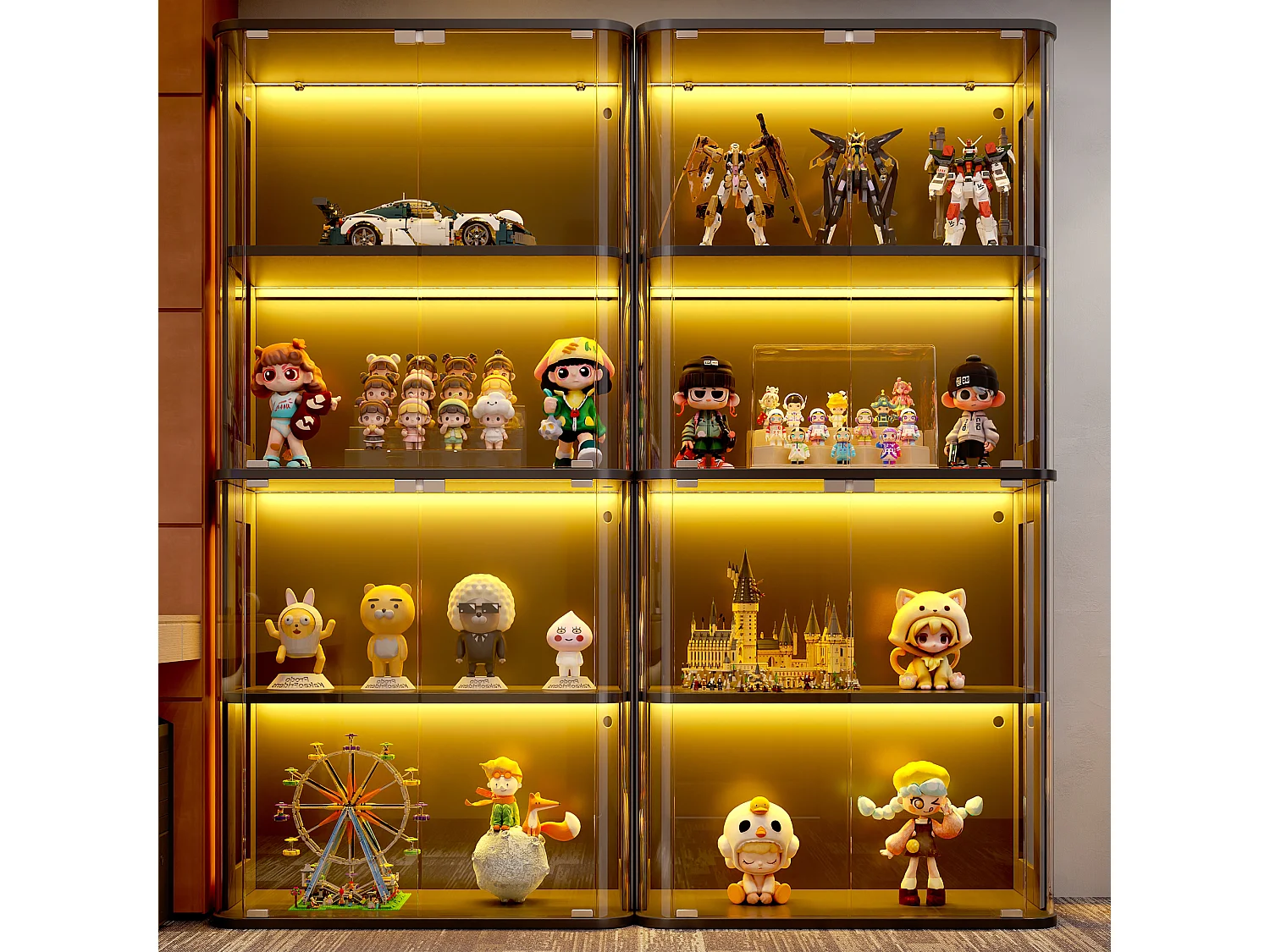 Vitrine en verre 160x40x170 cm - Éclairage LED à double commande - Avec 8 portes et 8 étagères - MDF - Noir