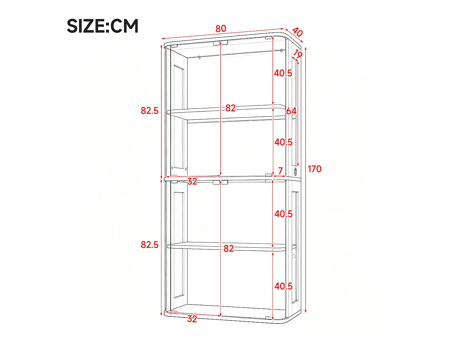 Vitrine en verre 160x40x170 cm - Éclairage LED à double commande - Avec 8 portes et 8 étagères - MDF - Noir
