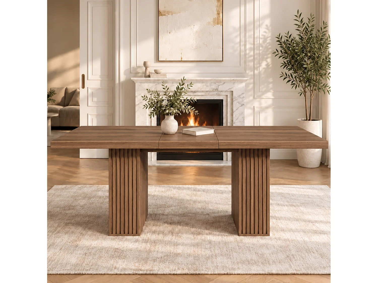 Stół jadalny rozkładany 150/190x90 cm - Pojemność 6 do 8 osób - Wbudowane przechowywanie - Gruby blat - MDF - Brązowy