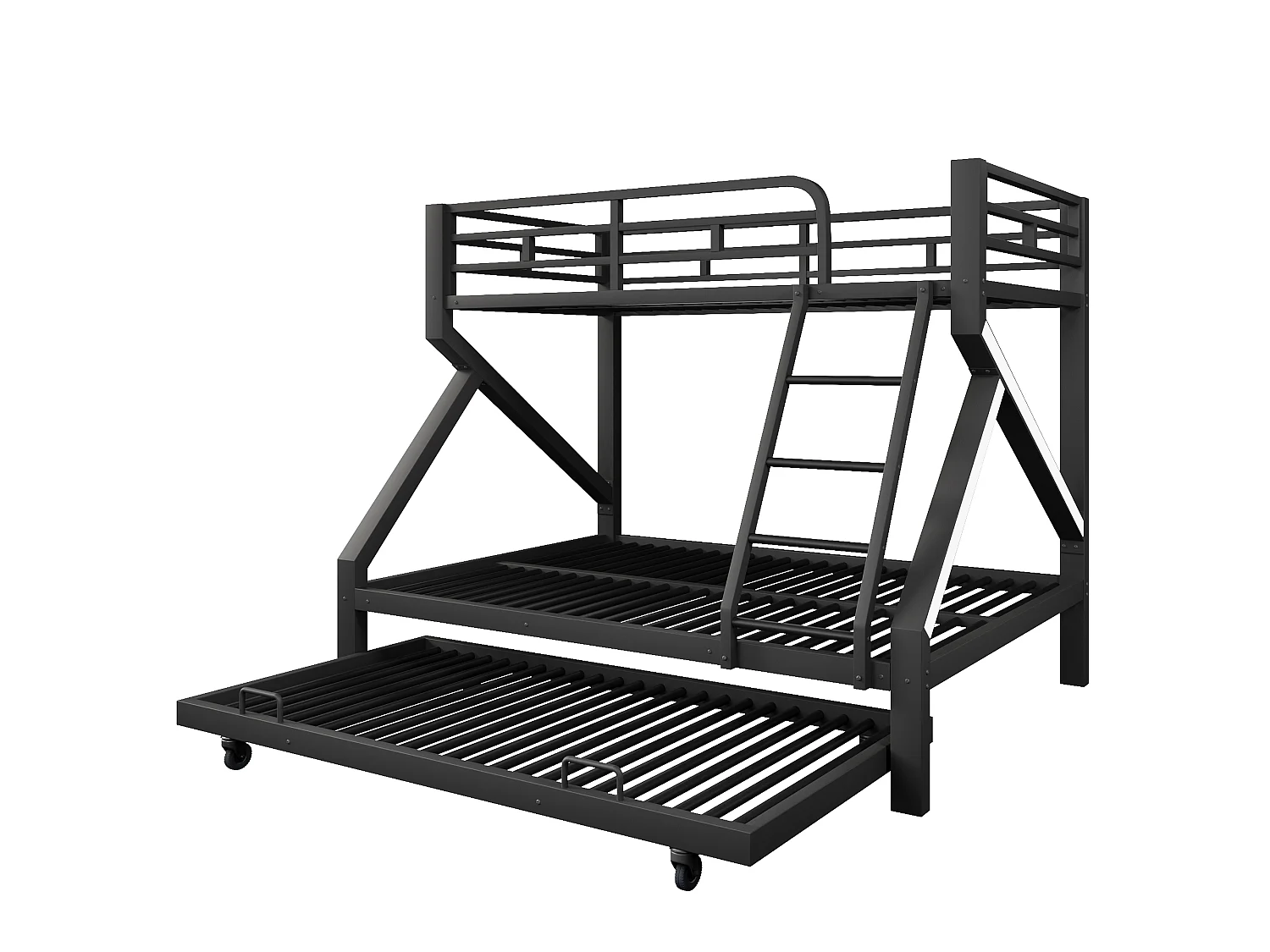 Lit superposé 90 x 200 cm + 140 x 200 cm – avec lit gigogne – avec barrières de sécurité – avec échelle – Noir (matelas non inclus)