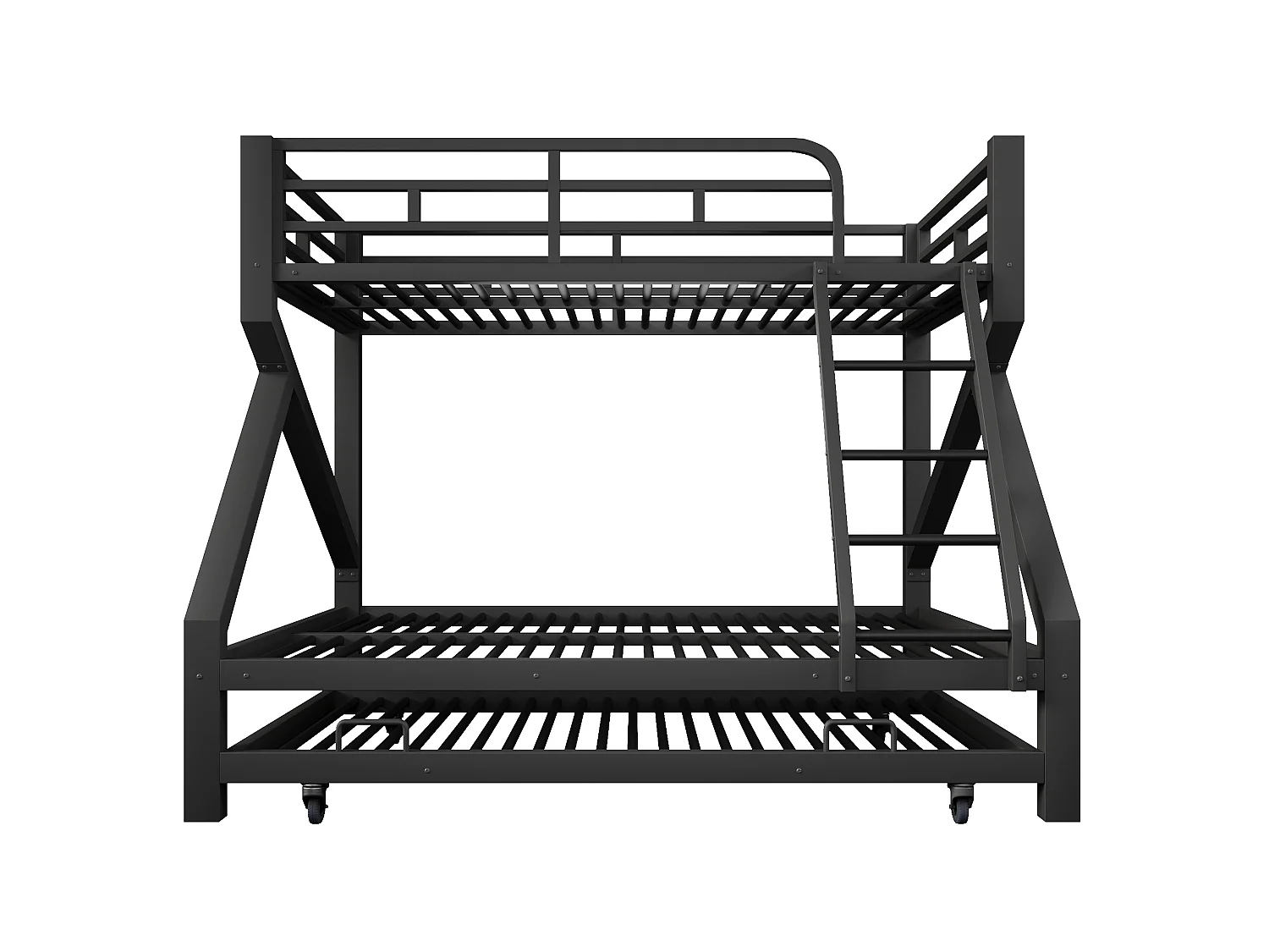Lit superposé 90 x 200 cm + 140 x 200 cm – avec lit gigogne – avec barrières de sécurité – avec échelle – Noir (matelas non inclus)