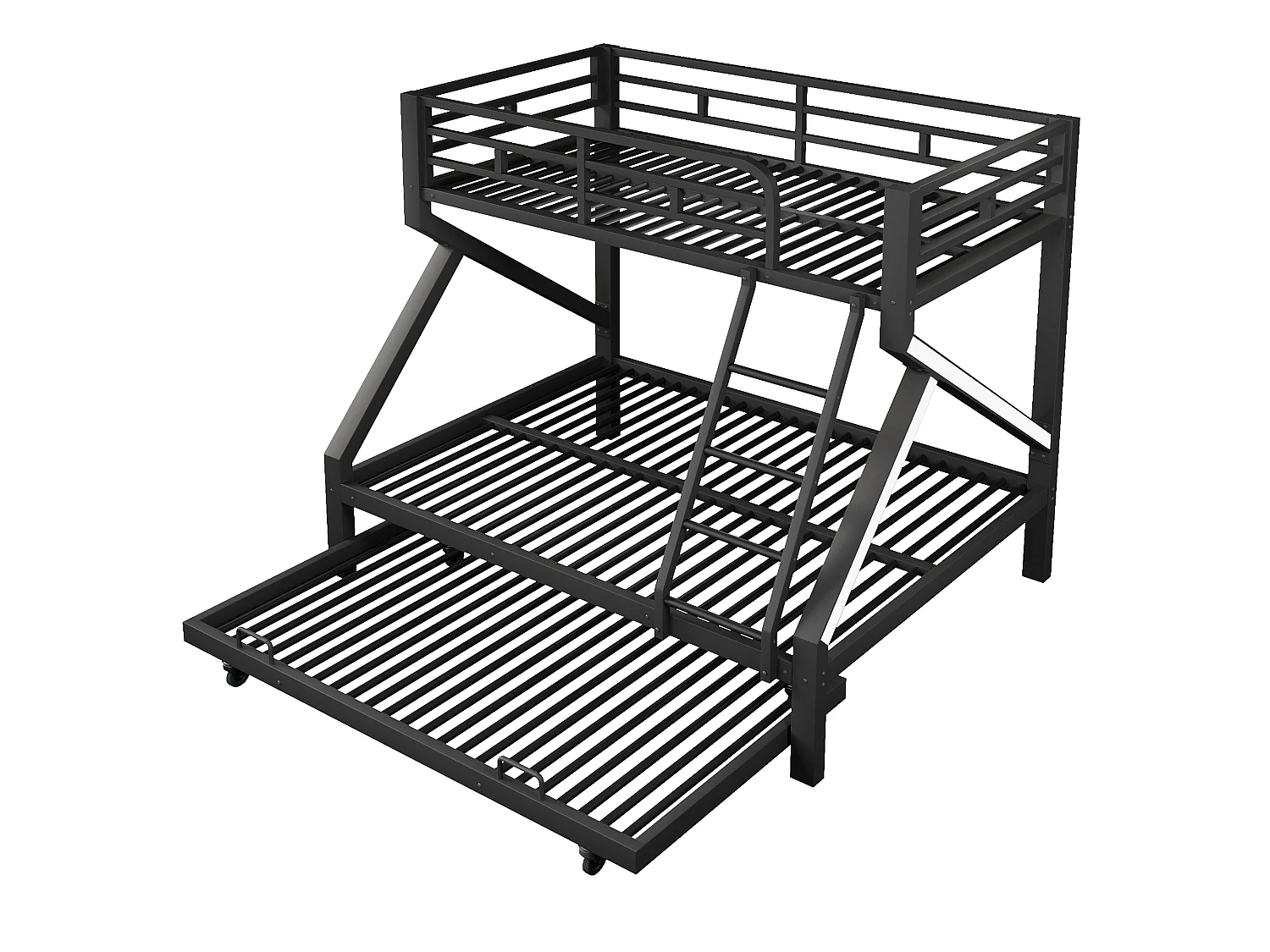 Lit superposé 90 x 200 cm + 140 x 200 cm – avec lit gigogne – avec barrières de sécurité – avec échelle – Noir (matelas non inclus)