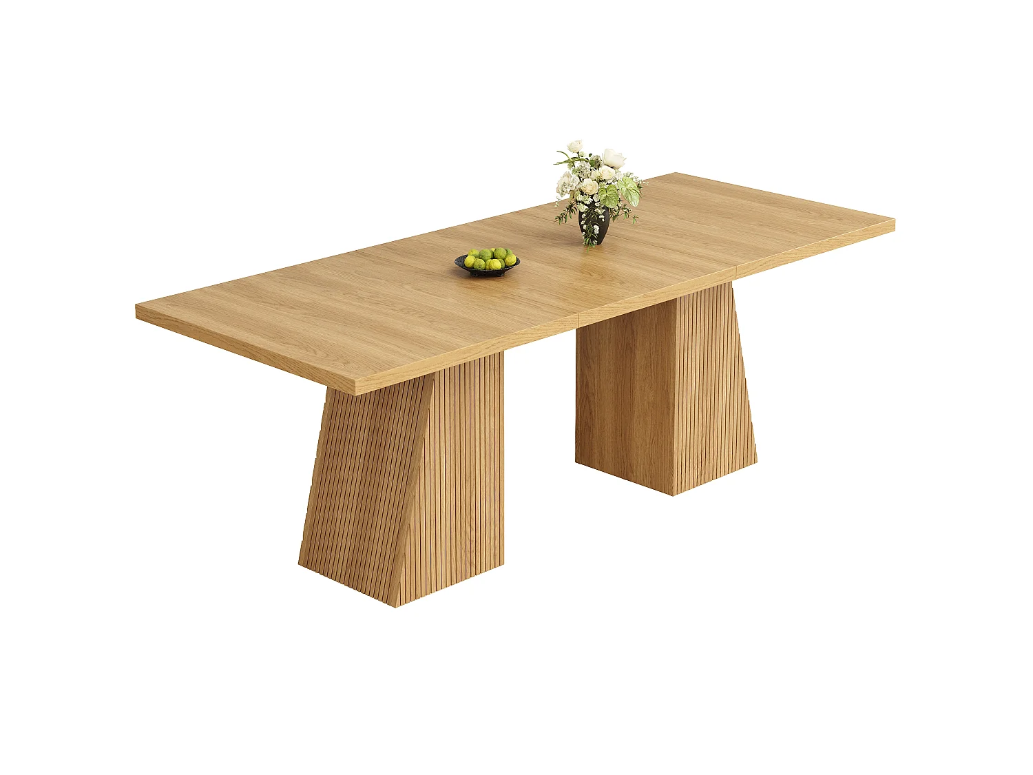 Table à Manger Extensible 120-160cm - Table Repas Rectangulaire avec Pieds Trapézoïdaux & Rillen - Effet Chêne Clair