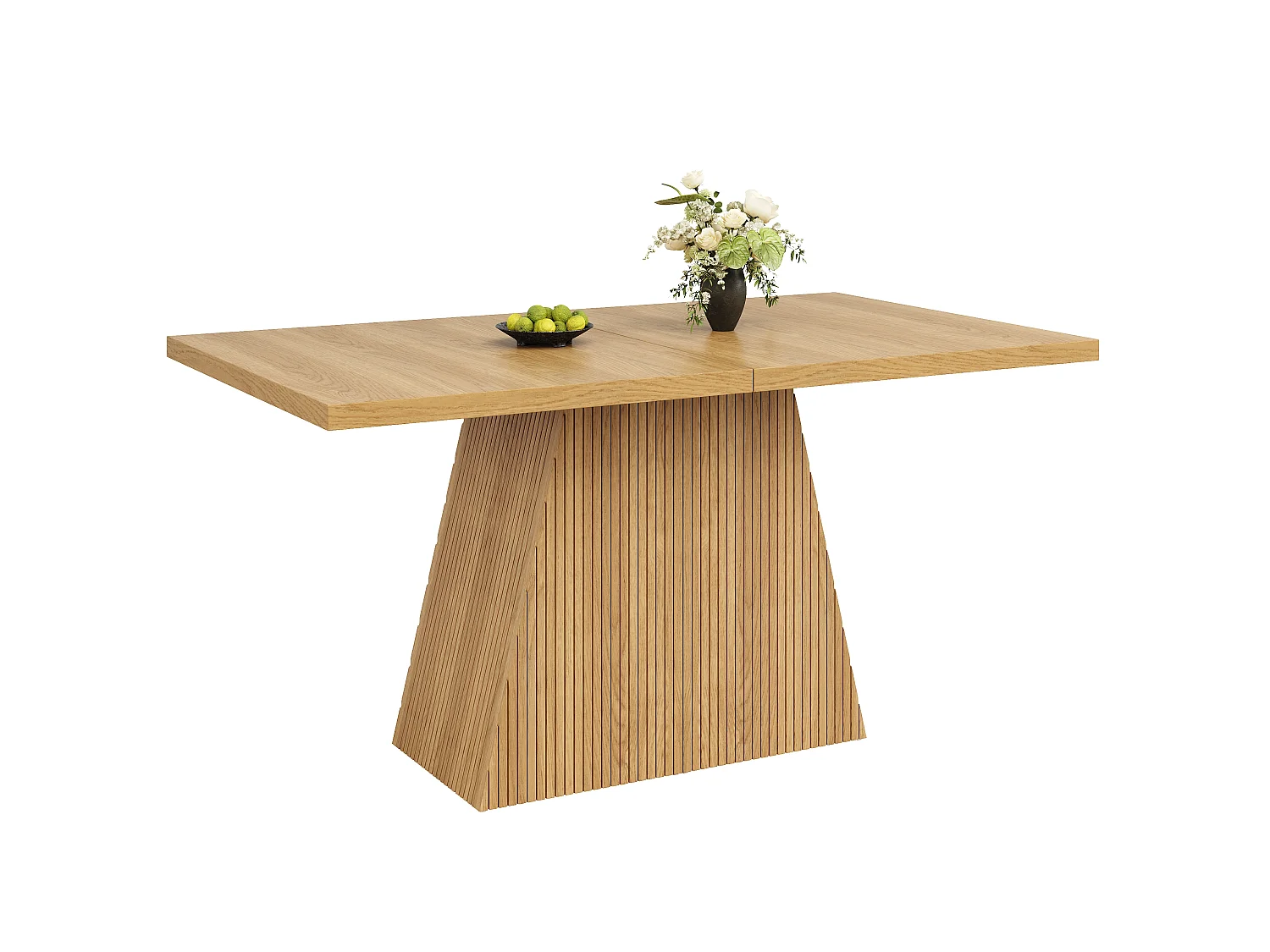 Table à Manger Extensible 120-160cm - Table Repas Rectangulaire avec Pieds Trapézoïdaux & Rillen - Effet Chêne Clair