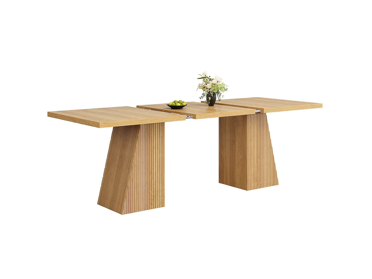 Table à Manger Extensible 120-160cm - Table Repas Rectangulaire avec Pieds Trapézoïdaux & Rillen - Effet Chêne Clair