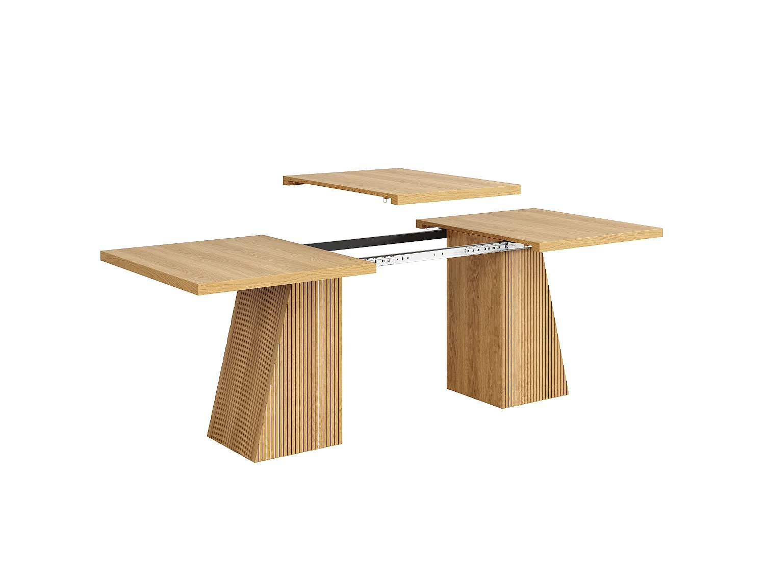 Table à Manger Extensible 120-160cm - Table Repas Rectangulaire avec Pieds Trapézoïdaux & Rillen - Effet Chêne Clair