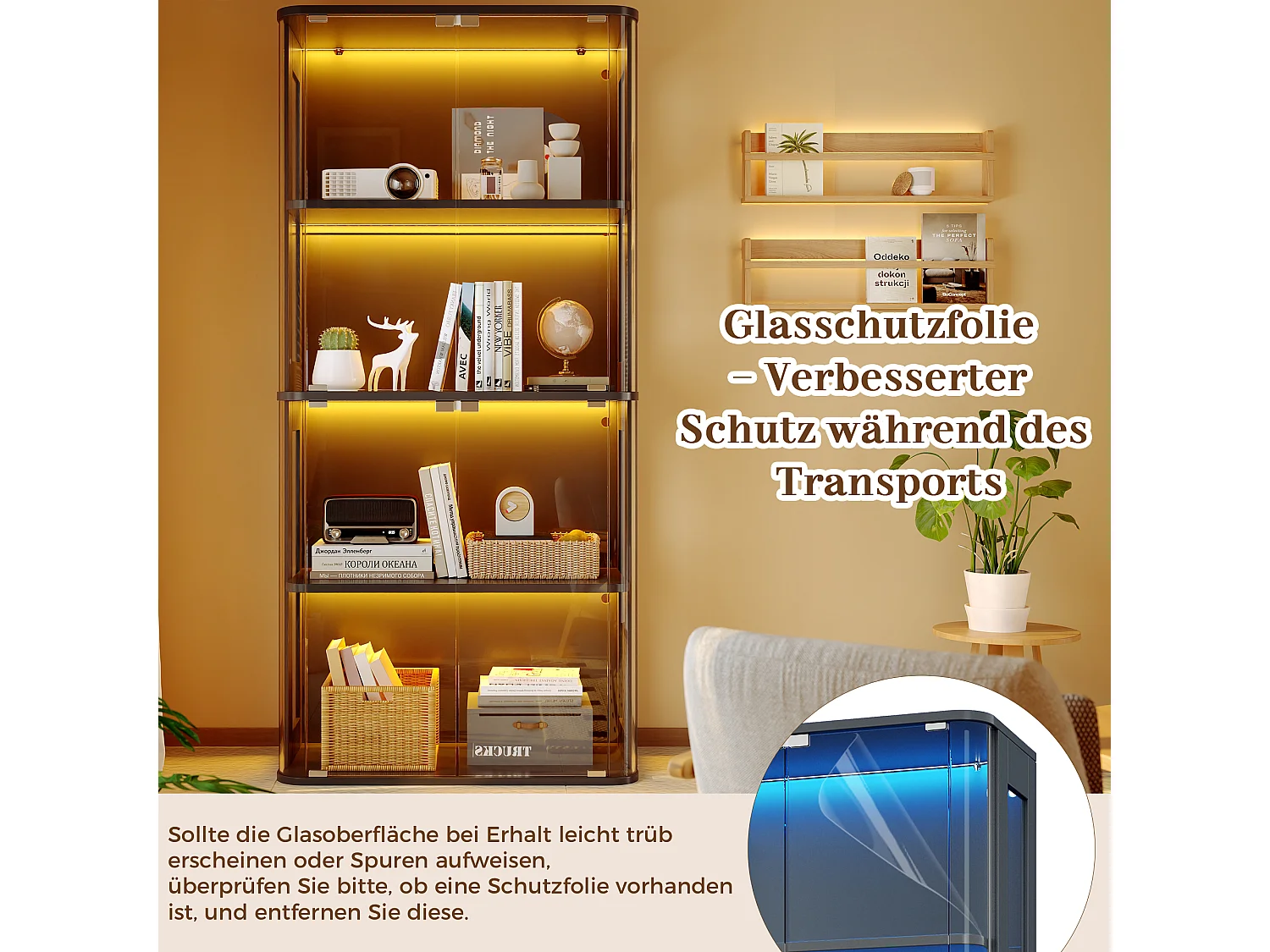 Vitrine en verre 80x40x170 cm - Éclairage LED à double commande - Avec 4 portes et 4 étagères - MDF - Noir