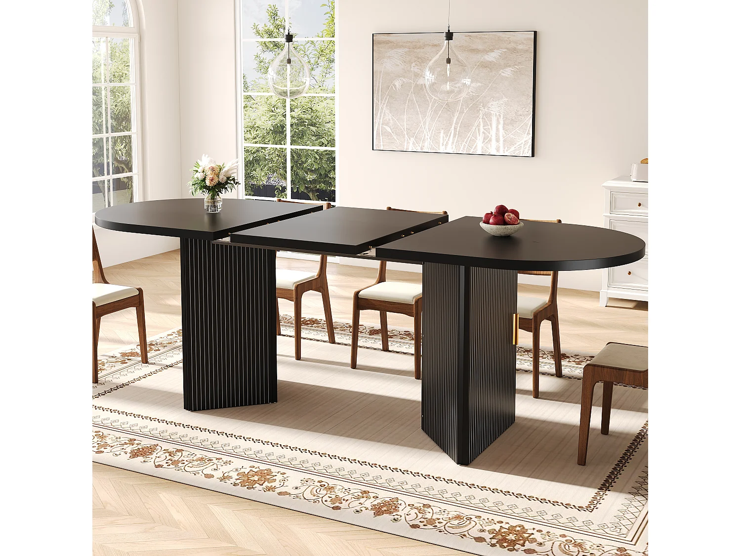 Table à Manger Extensible 120/160cm - avec espace de rangement - avec des étagères réglables - Noir
