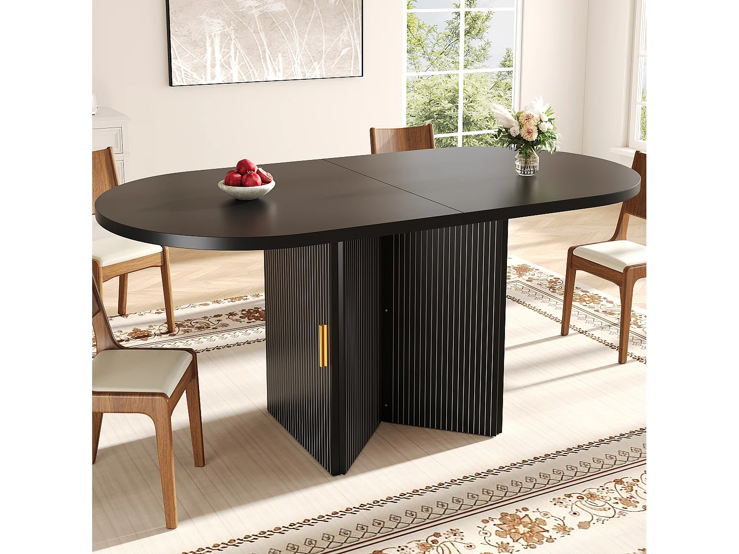 Table à Manger Extensible 120/160cm - avec espace de rangement - avec des étagères réglables - Noir
