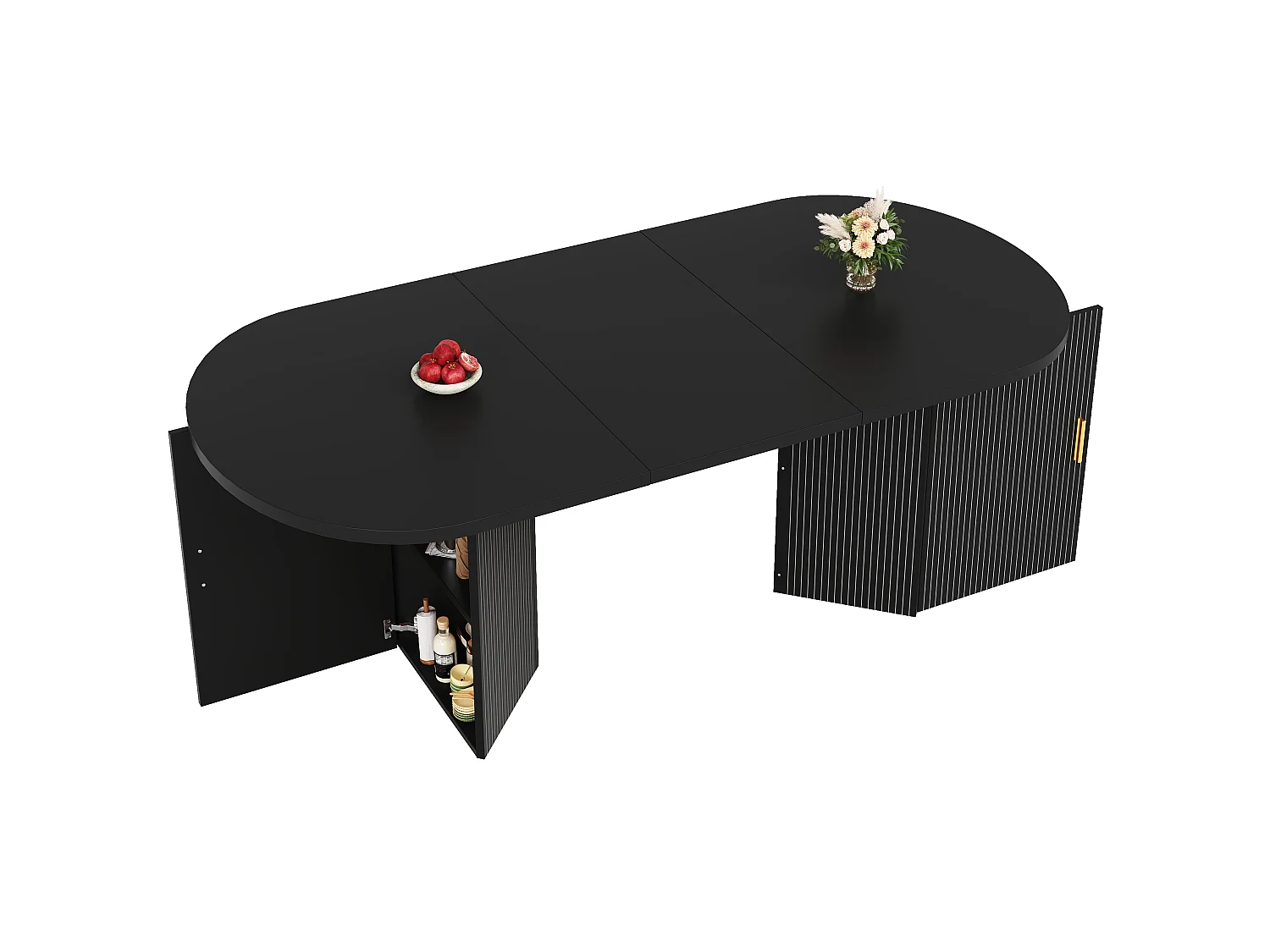Table à Manger Extensible 120/160cm - avec espace de rangement - avec des étagères réglables - Noir