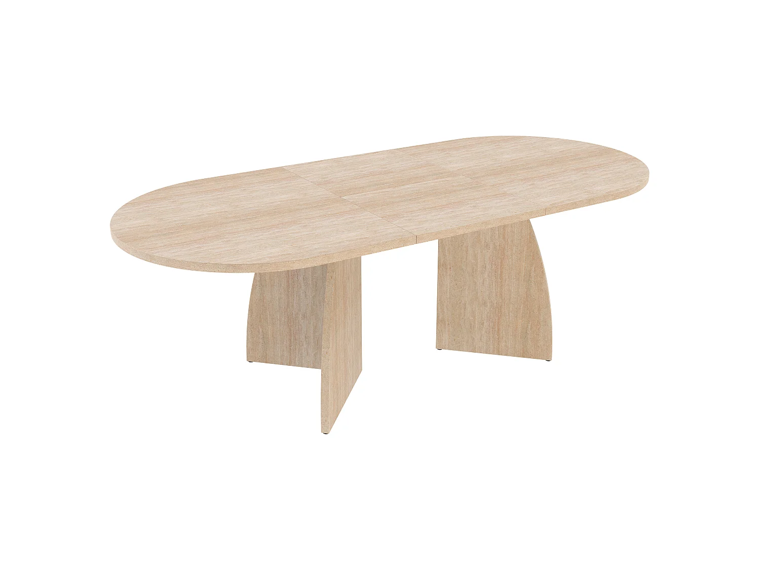 Table à manger extensible 150/200x90 cm -  Pour 6 à 8 personnes - Coins arrondis - Finition effet travertin - MDF - Naturel