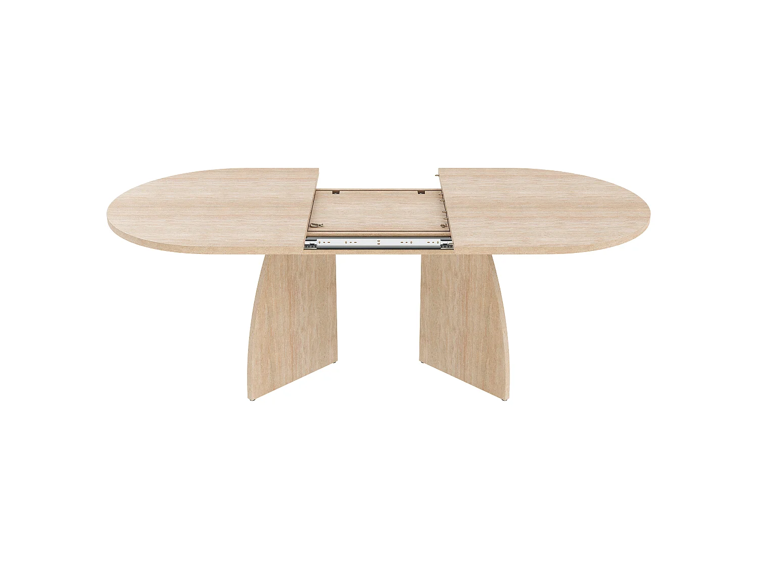 Table à manger extensible 150/200x90 cm -  Pour 6 à 8 personnes - Coins arrondis - Finition effet travertin - MDF - Naturel