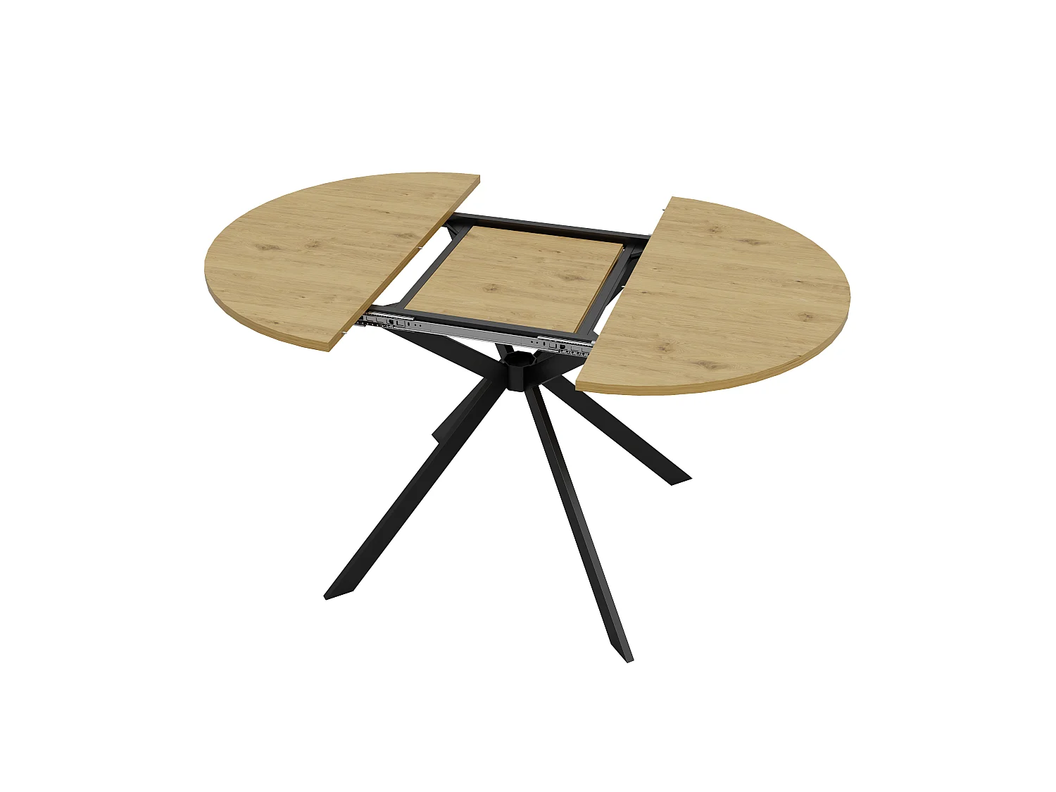 Table à manger extensible 140/100 x 100 cm - Capacité 4 à 6 personnes - Plateau rond/ovale - Pieds en métal - MDF - Naturel