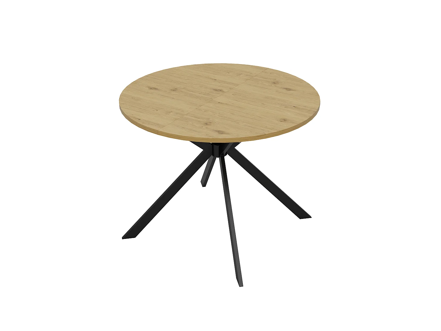 Table à manger extensible 140/100 x 100 cm - Capacité 4 à 6 personnes - Plateau rond/ovale - Pieds en métal - MDF - Naturel
