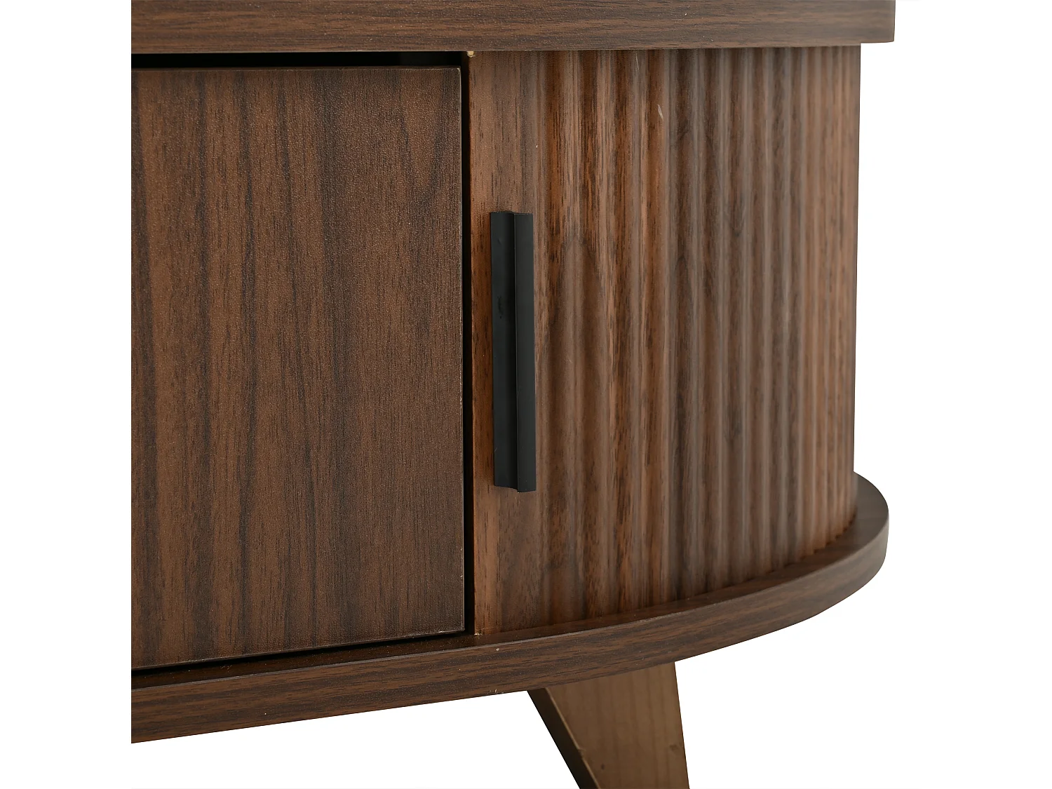 Table basse ovale 100 x 50 x 40 cm - 1 tiroir, 2 portes coulissantes à lamelles - MDF - Marron