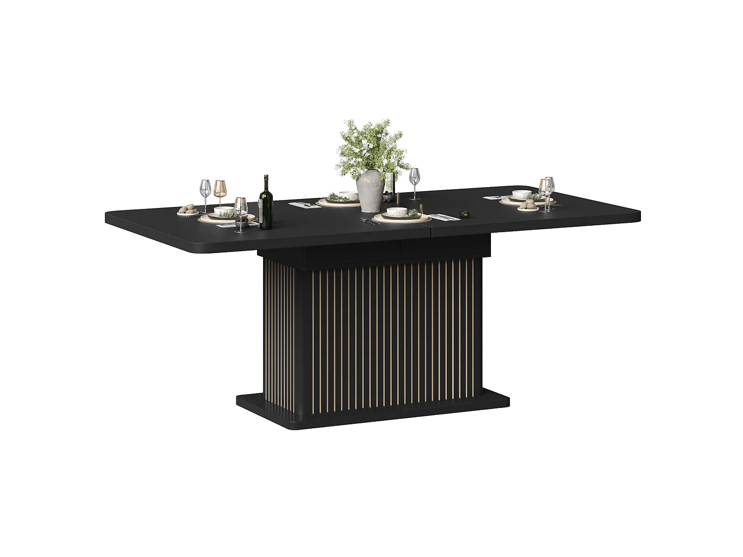 Table à Manger Extensible 120-160cm en Noir Mat - Table de Repas Multifonction avec Rangement Caché & Reliefs Verticaux, Style Contemporain - Noir Mat
