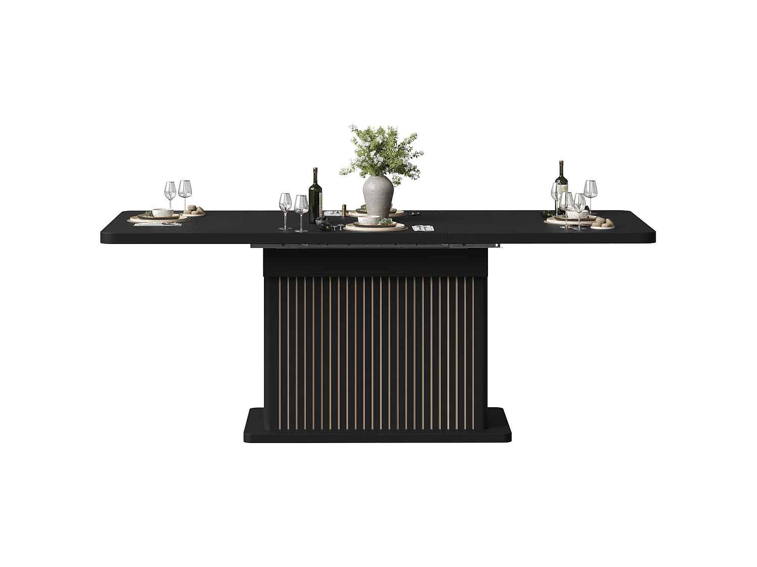 Table à Manger Extensible 120-160cm en Noir Mat - Table de Repas Multifonction avec Rangement Caché & Reliefs Verticaux, Style Contemporain - Noir Mat
