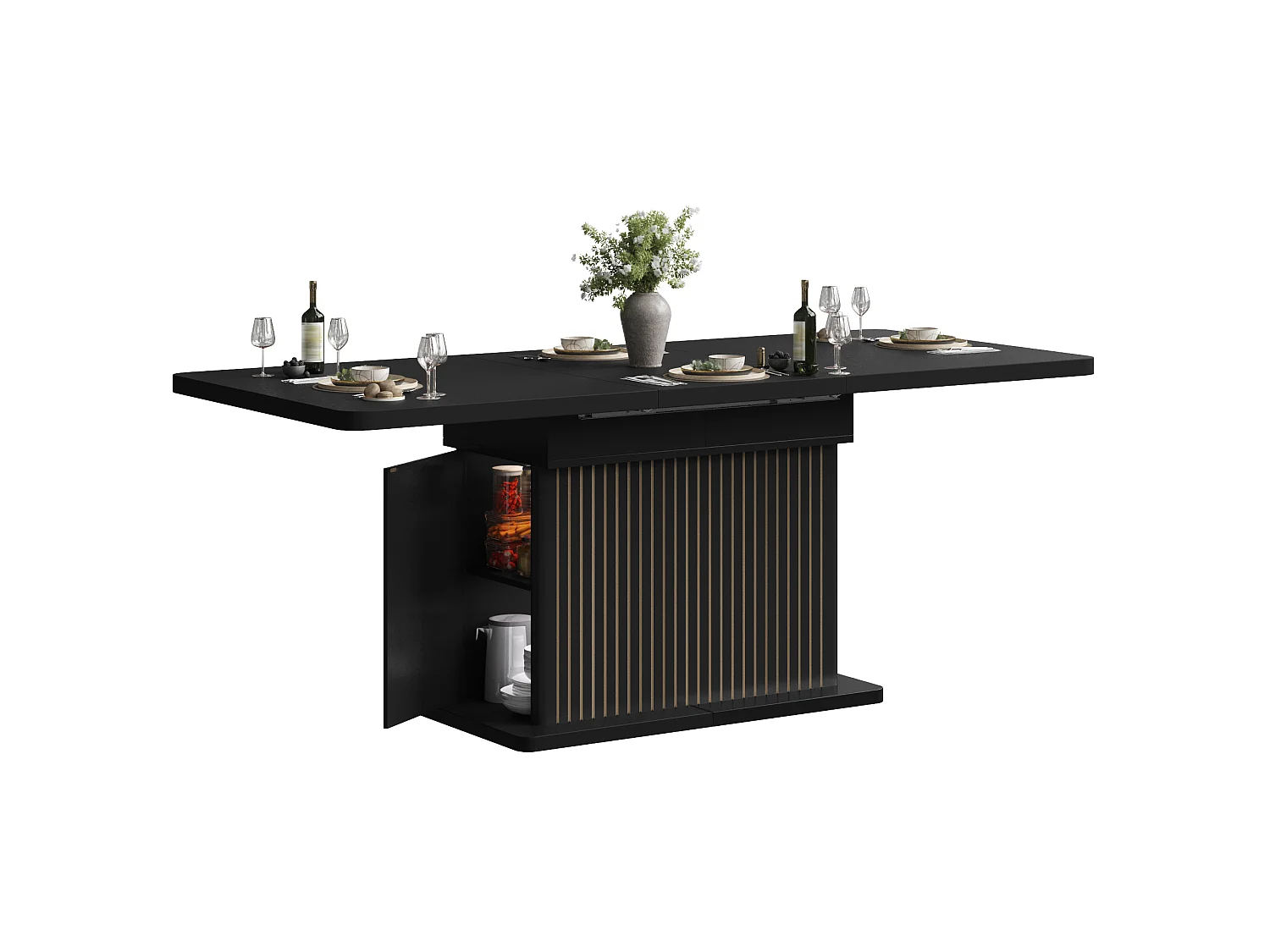 Table à Manger Extensible 120-160cm en Noir Mat - Table de Repas Multifonction avec Rangement Caché & Reliefs Verticaux, Style Contemporain - Noir Mat