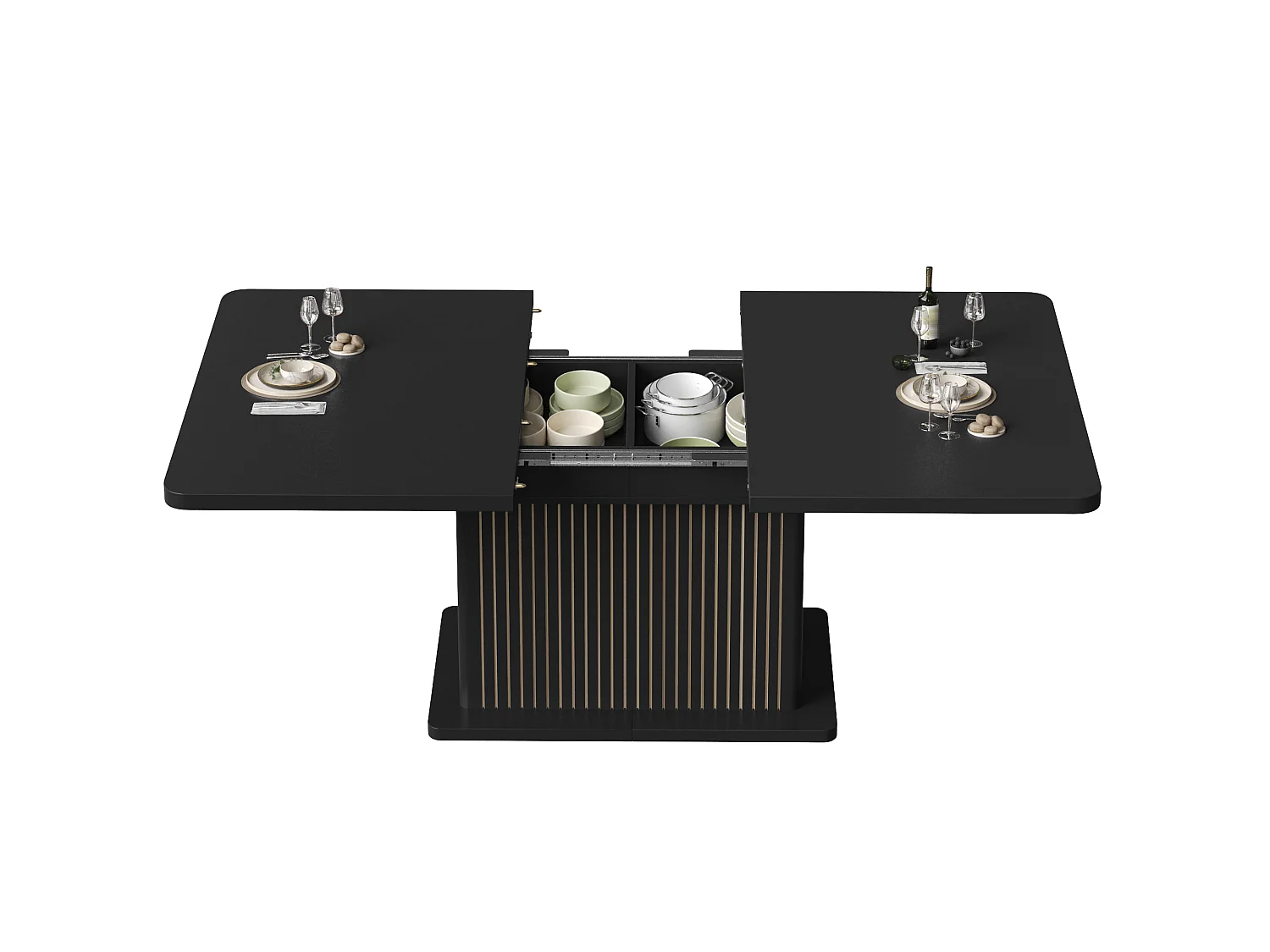 Table à Manger Extensible 120-160cm en Noir Mat - Table de Repas Multifonction avec Rangement Caché & Reliefs Verticaux, Style Contemporain - Noir Mat
