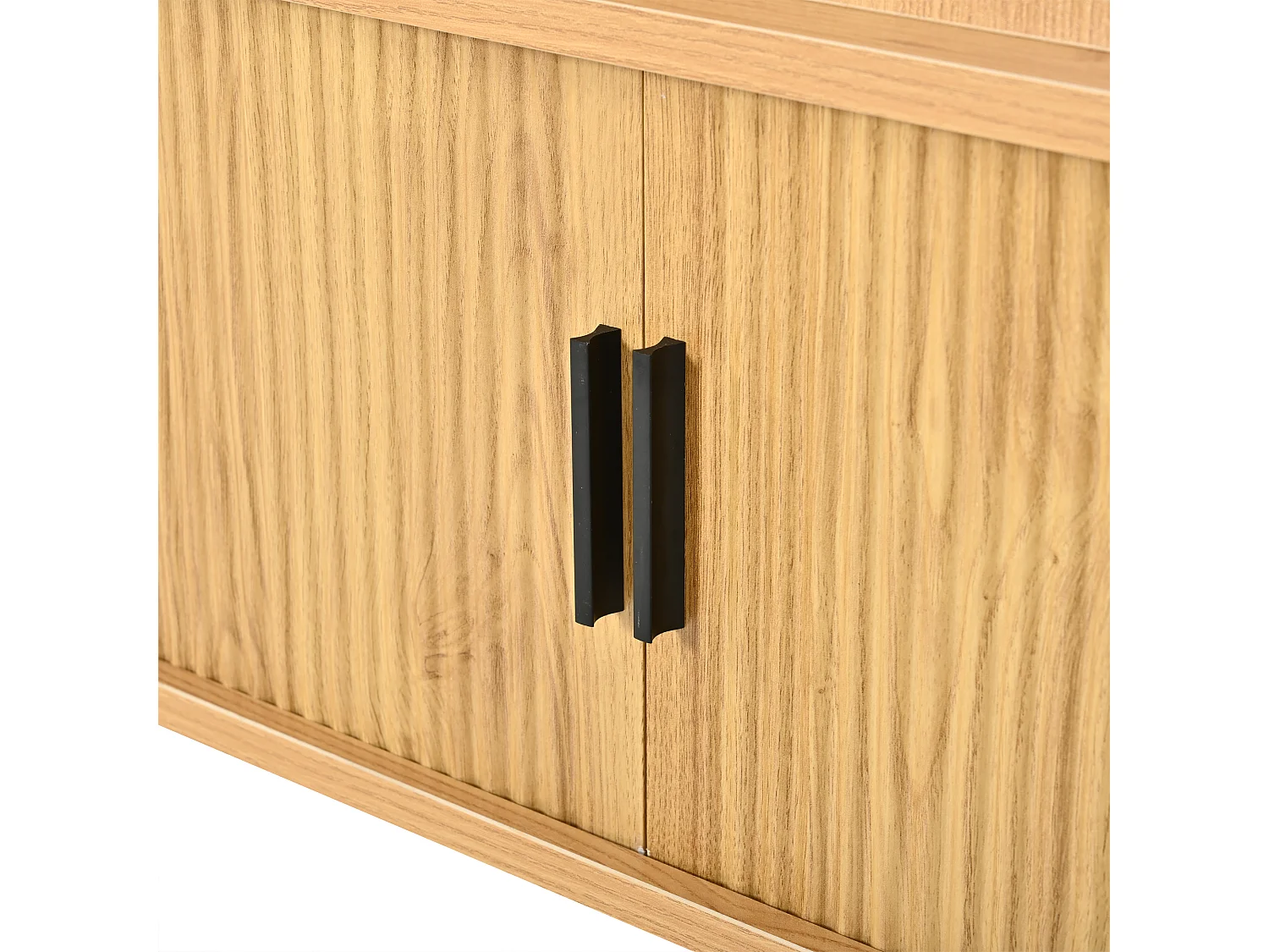 Table basse relevable 100x50x40 cm - Hauteur relevable jusqu'à 55 cm - 2 portes coulissantes à lattes - Naturel