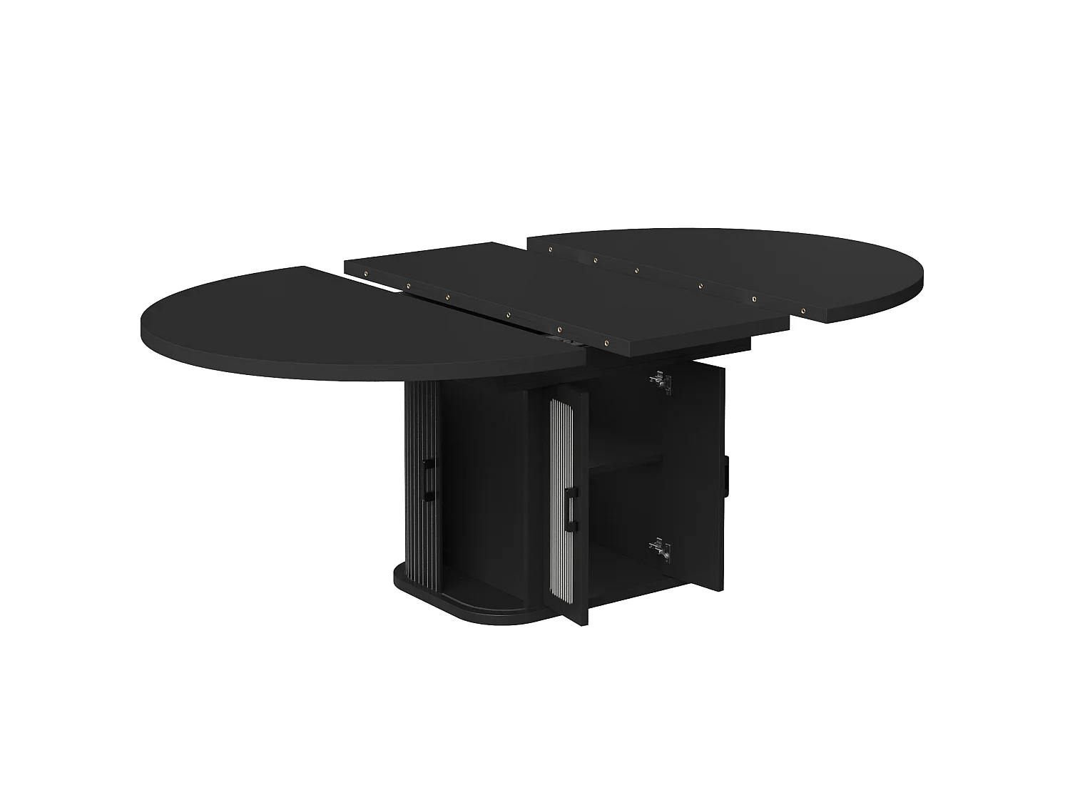 Mesa de Jantar Redonda Extensível 118-158cm - Mesa de Refeição Multifuncional com Portas Tambor, Prateleiras Ajustáveis & Relevos Verticais - Preto Fosco