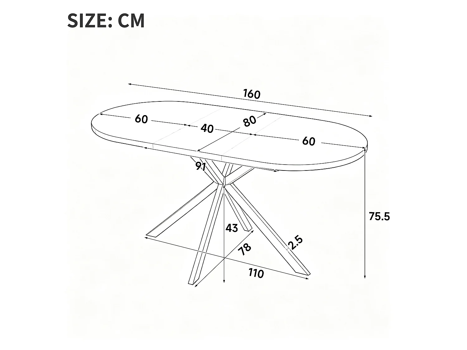 Table à manger extensible 160/120 x 80 cm - Capacité 4 à 6 personnes - Plateau rond/ovale - Pieds en métal - MDF - Naturel