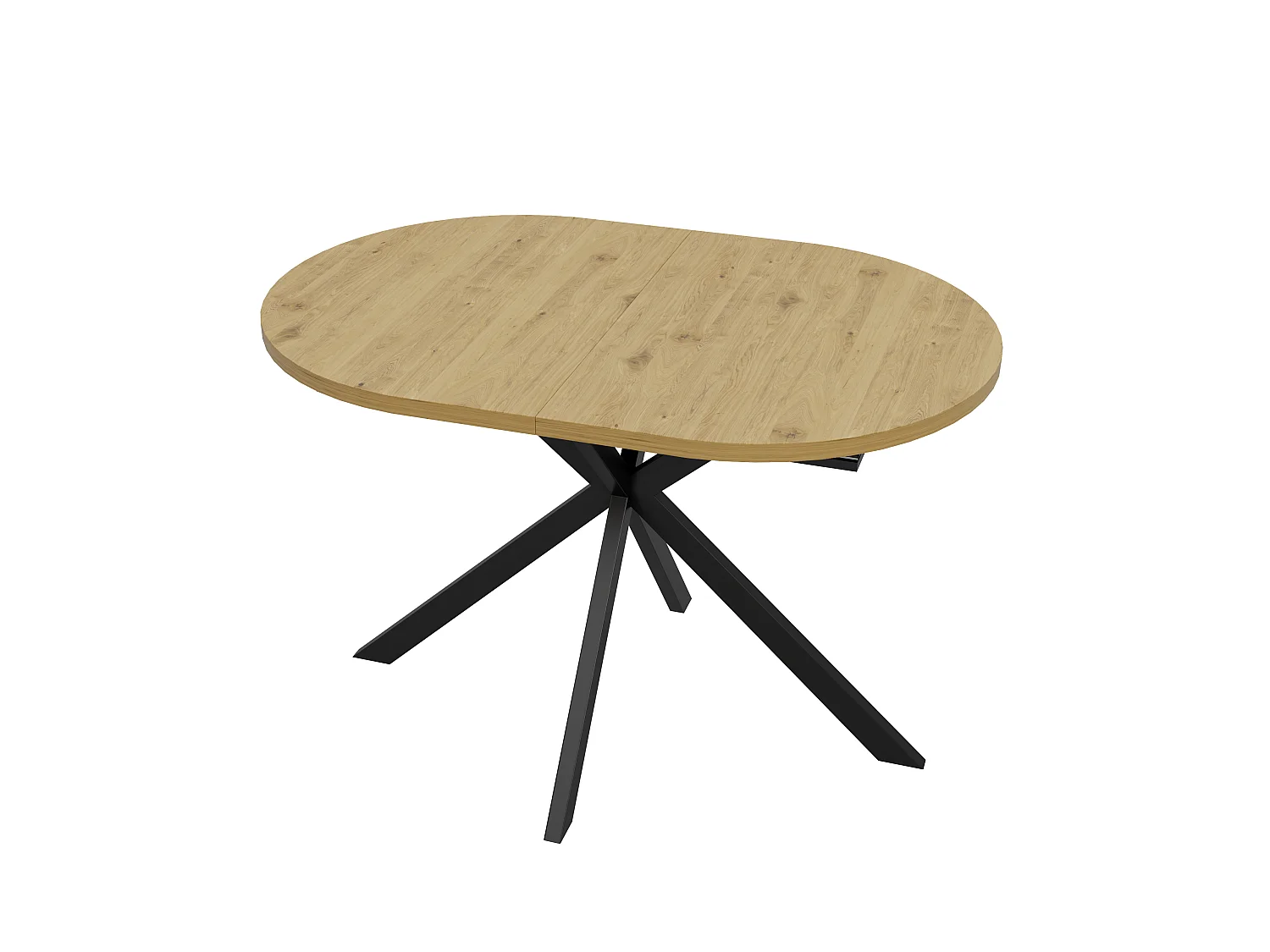 Table à manger extensible 160/120 x 80 cm - Capacité 4 à 6 personnes - Plateau rond/ovale - Pieds en métal - MDF - Naturel