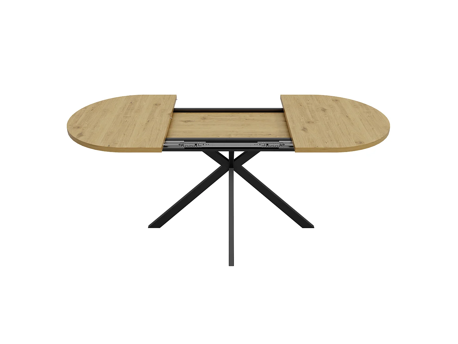 Table à manger extensible 160/120 x 80 cm - Capacité 4 à 6 personnes - Plateau rond/ovale - Pieds en métal - MDF - Naturel