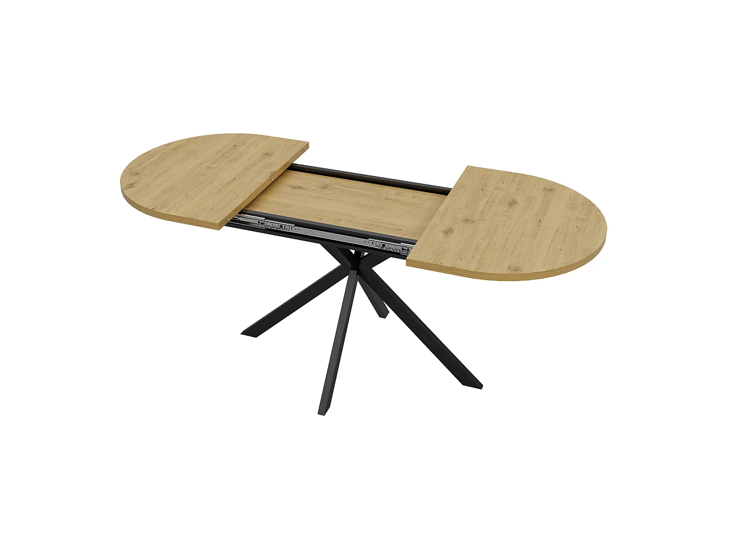 Table à manger extensible 160/120 x 80 cm - Capacité 4 à 6 personnes - Plateau rond/ovale - Pieds en métal - MDF - Naturel