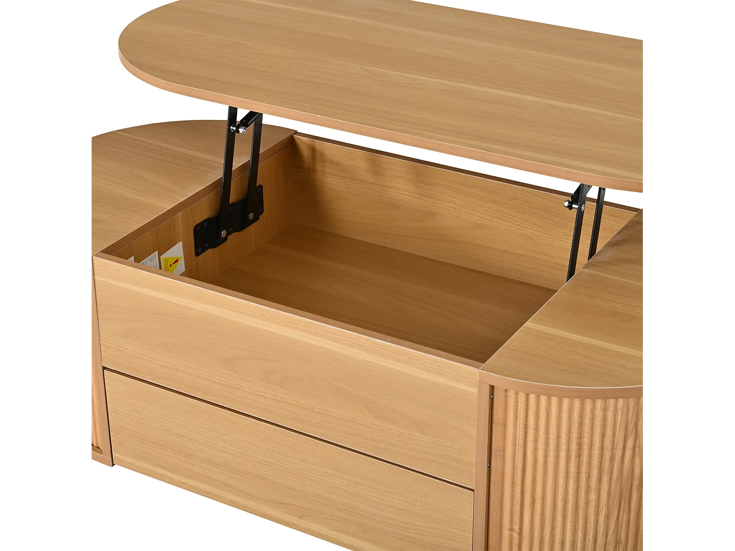 Stolik kawowy podnoszony 100x50x35 cm - 1 szuflada i ukryty schowek - Wykończenie imitujące drewno - Design owalny - Naturalny