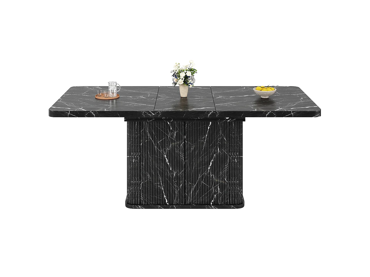 Table à Manger Extensible 140-180cm en Effet Marbre - Table de Repas Multifonction avec Rangement Caché & Reliefs Verticaux, Style Contemporain - Effet Marbre Noir