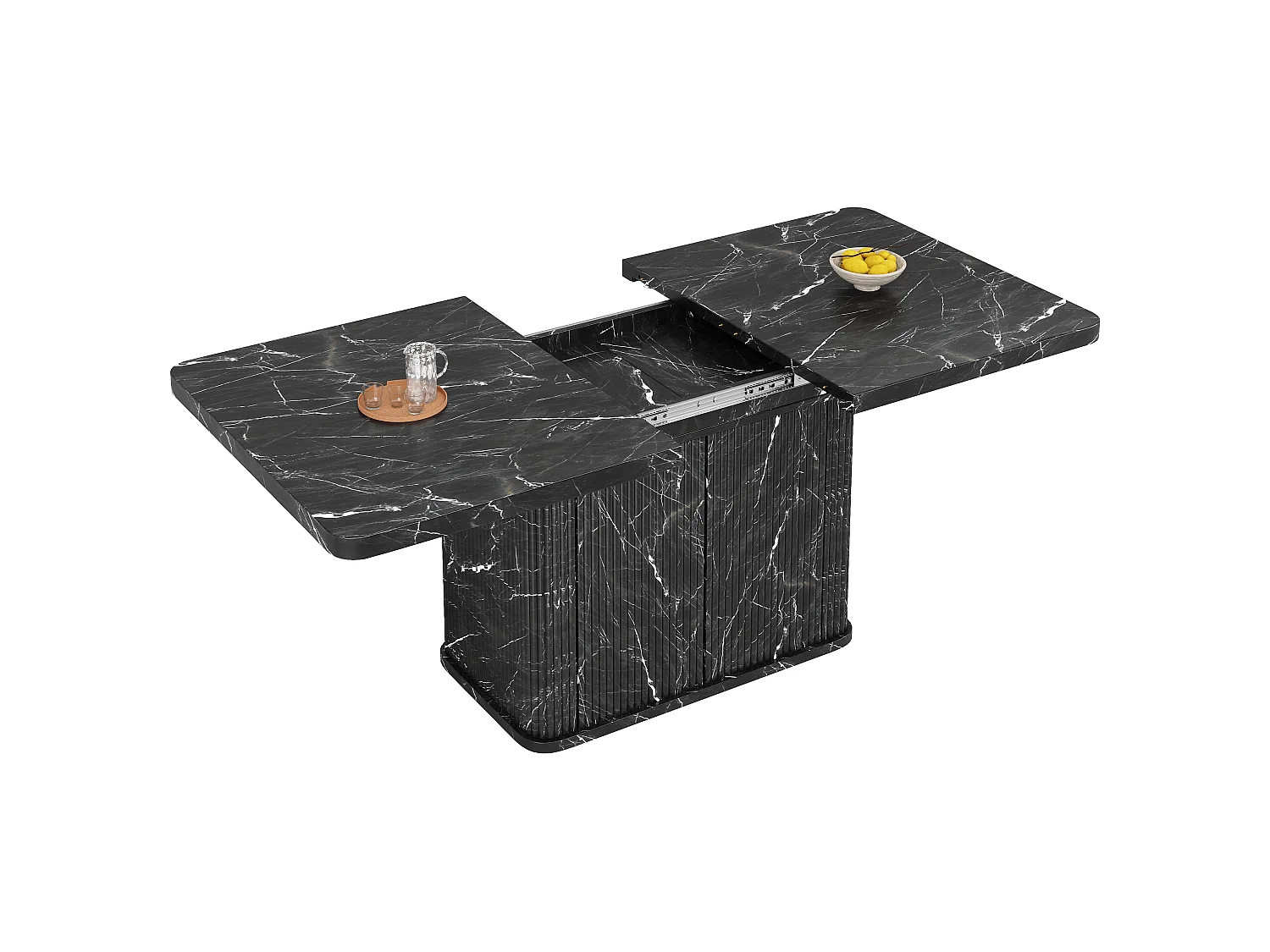 Table à Manger Extensible 140-180cm en Effet Marbre - Table de Repas Multifonction avec Rangement Caché & Reliefs Verticaux, Style Contemporain - Effet Marbre Noir