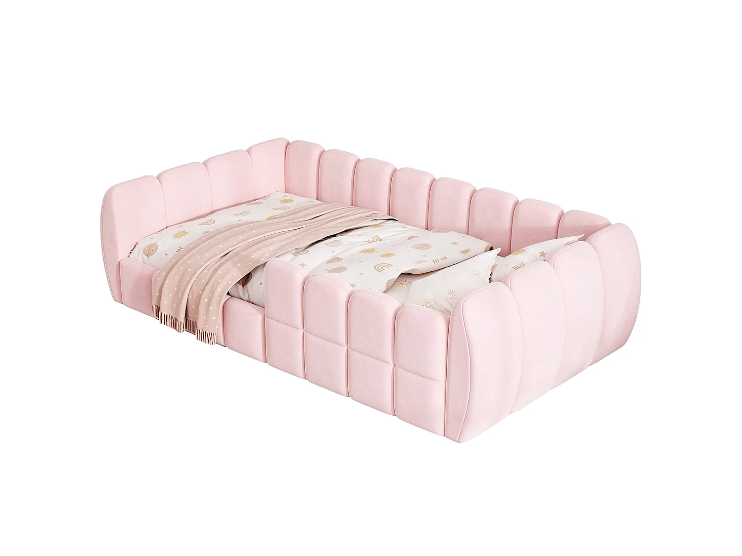 Lit rembourré pour enfant 90 x 200 cm – Velours – Coins arrondis – Rose (matelas non inclus)