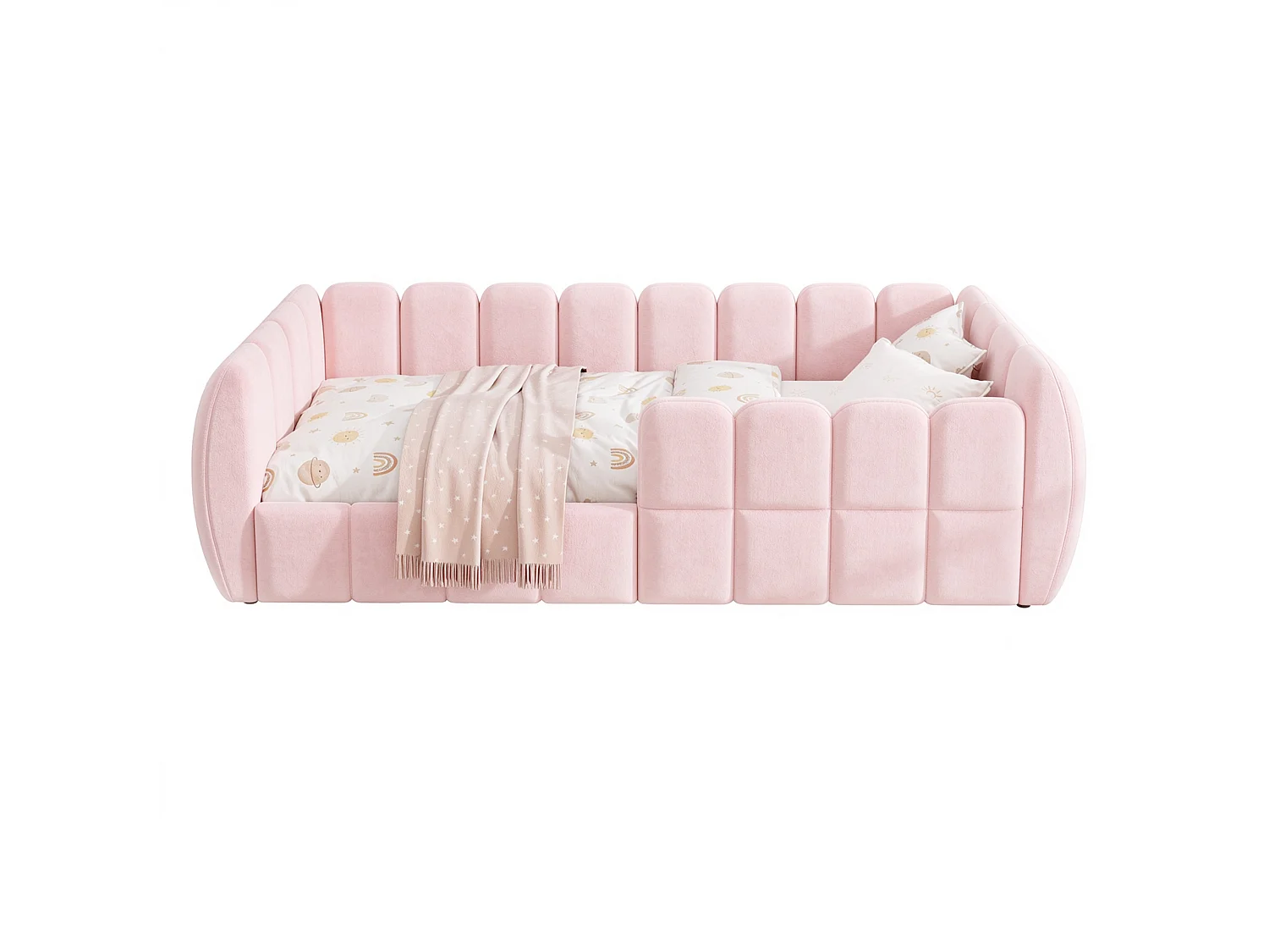 Lit rembourré pour enfant 90 x 200 cm – Velours – Coins arrondis – Rose (matelas non inclus)