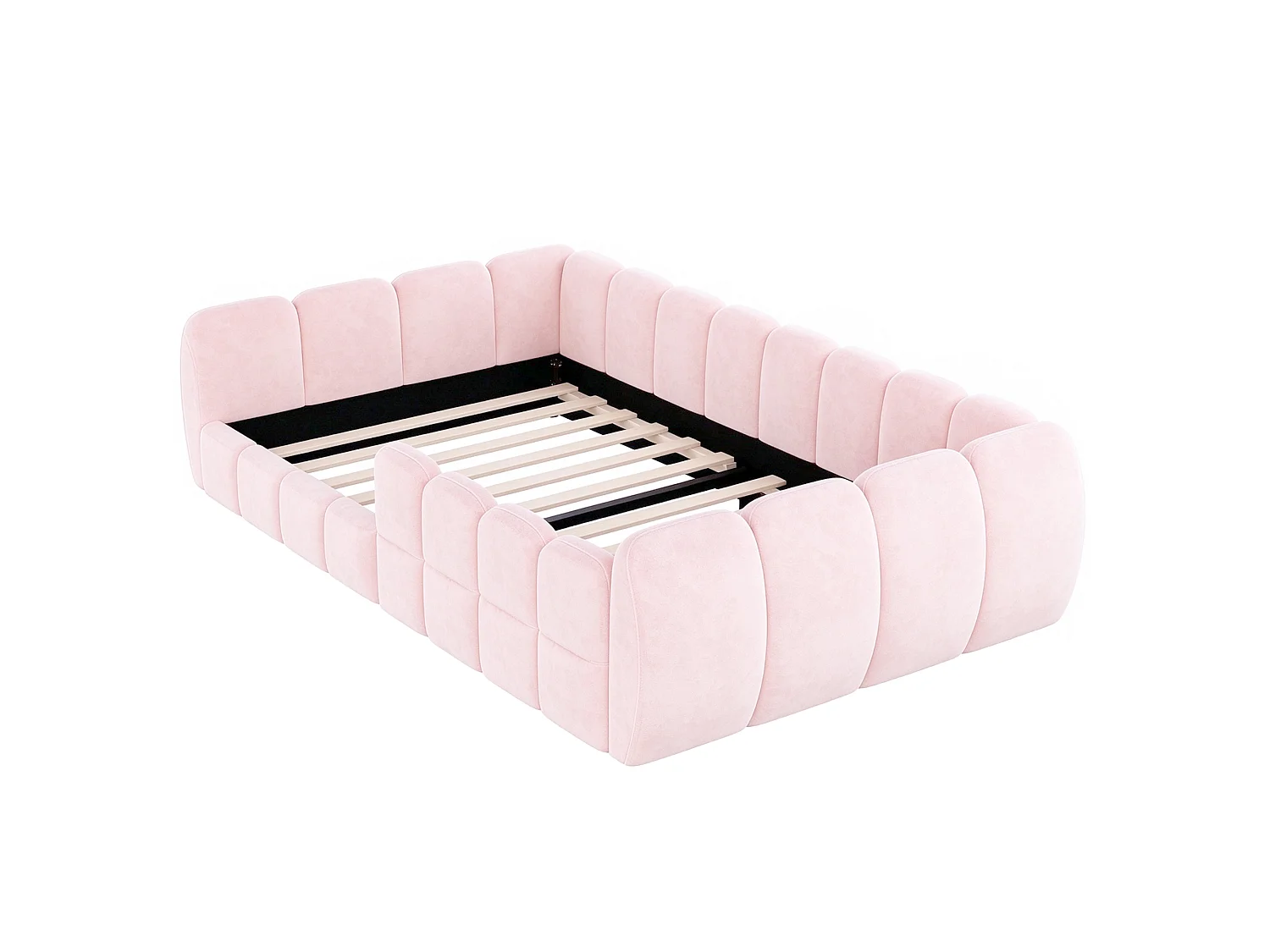 Lit rembourré pour enfant 90 x 200 cm – Velours – Coins arrondis – Rose (matelas non inclus)