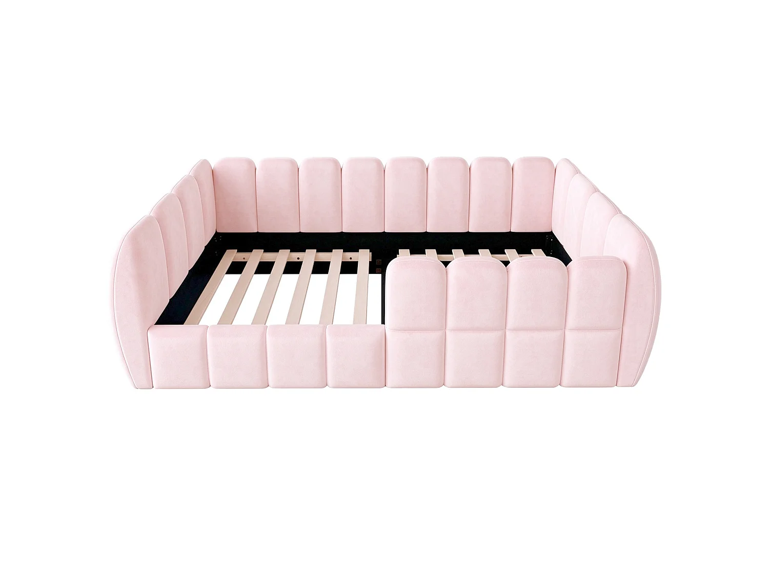 Lit rembourré pour enfant 90 x 200 cm – Velours – Coins arrondis – Rose (matelas non inclus)