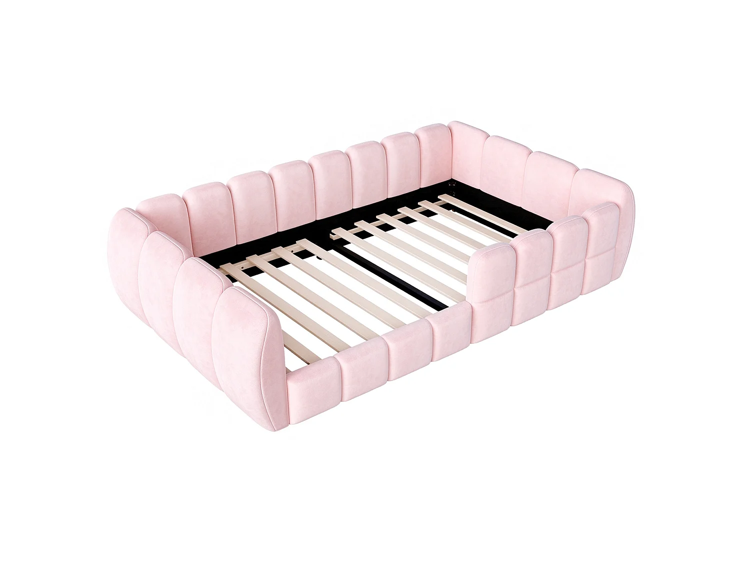 Lit rembourré pour enfant 90 x 200 cm – Velours – Coins arrondis – Rose (matelas non inclus)